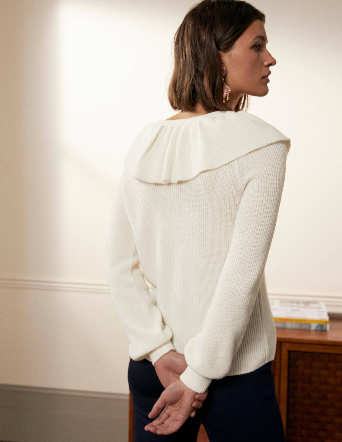 Fluffy Frill Collar Sweater-Ivory - Image 3