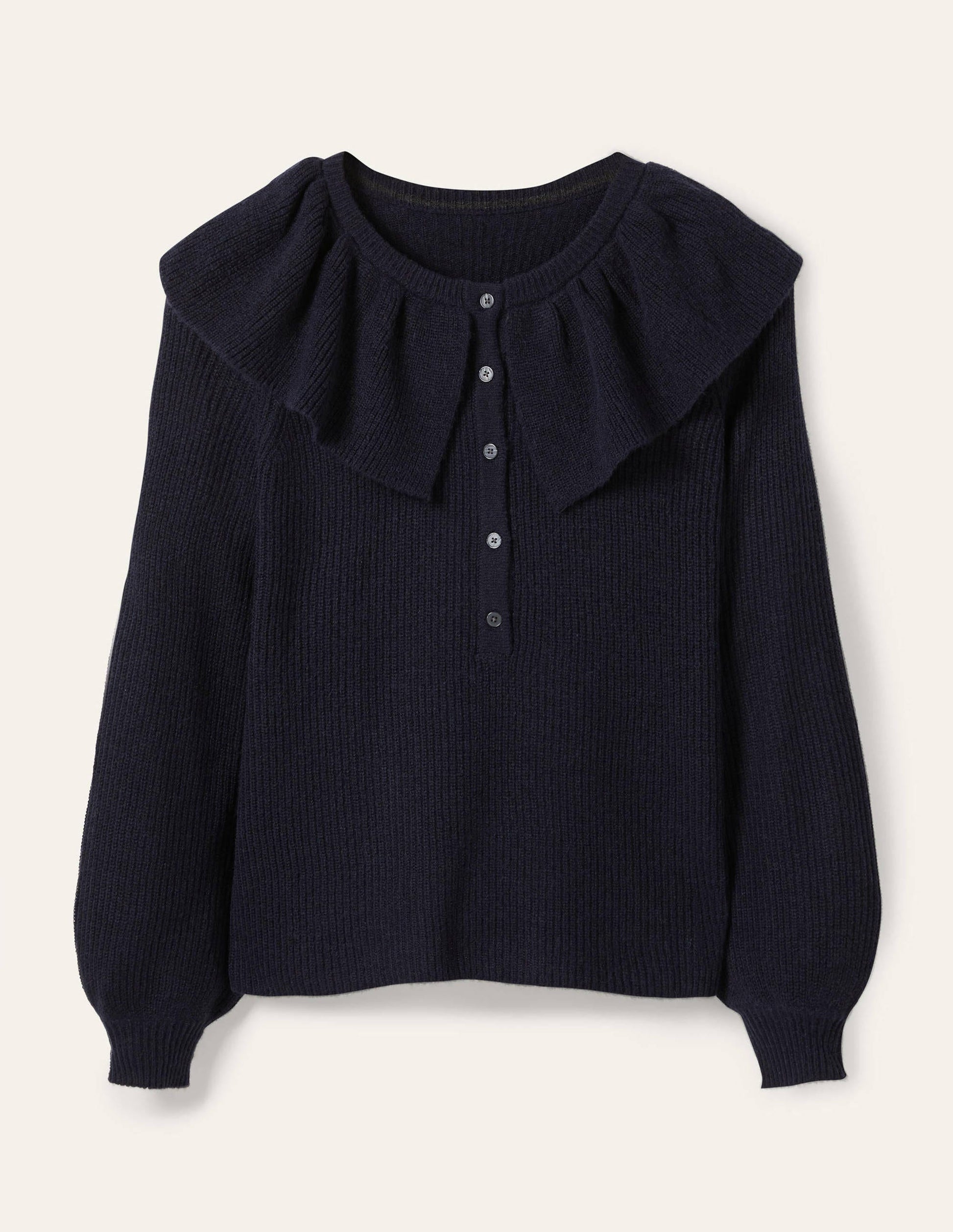 Fluffy Frill Collar Sweater-Navy-5