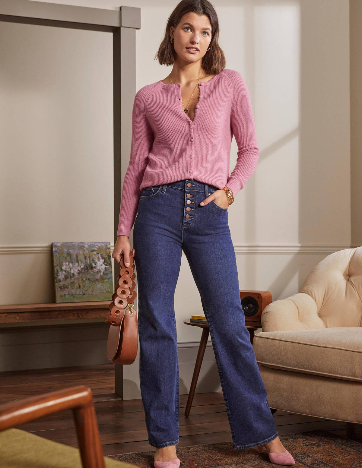 Ella Scallop Fluffy Cardigan-Formica Pink - Image 1