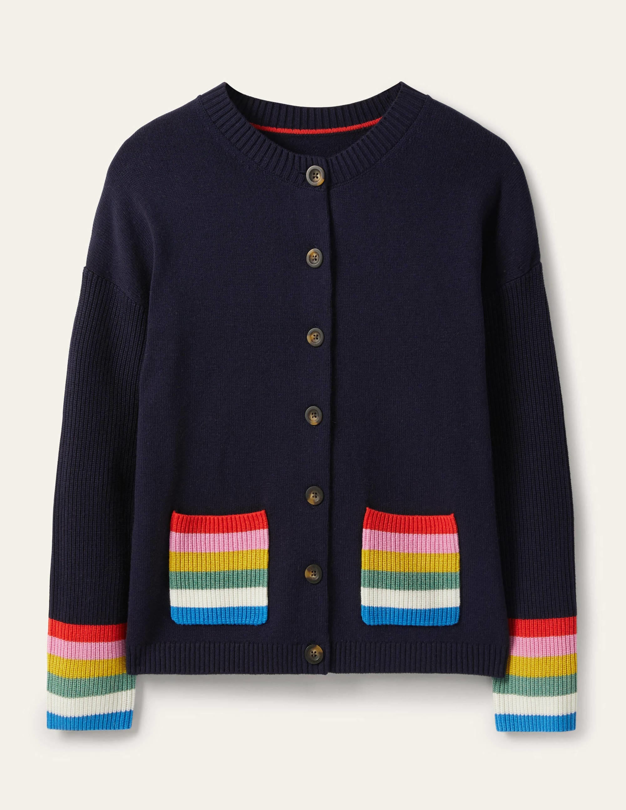 Stripe Pocket Relaxed Cardigan-Navy - Image 5