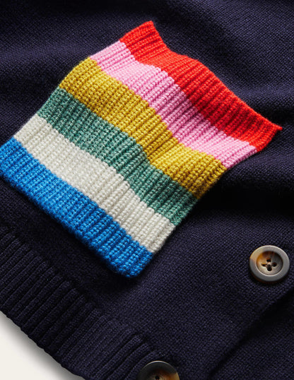 Stripe Pocket Relaxed Cardigan-Navy