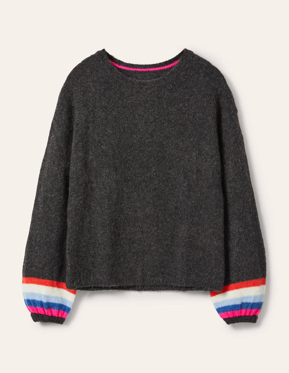 Fluffy Stripe Sweater-Charcoal Melange-7