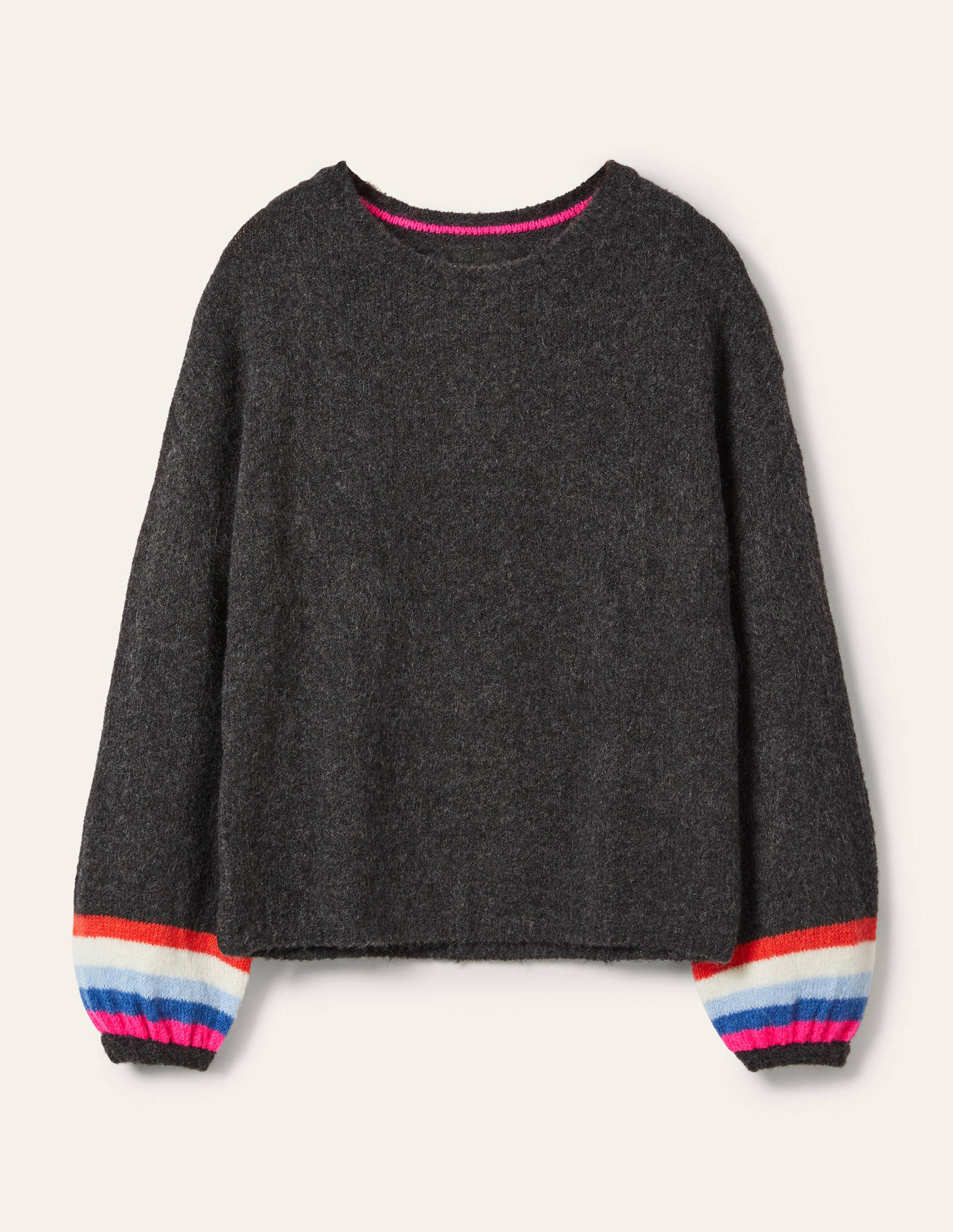 Fluffy Stripe Sweater-Charcoal Melange - Image 7