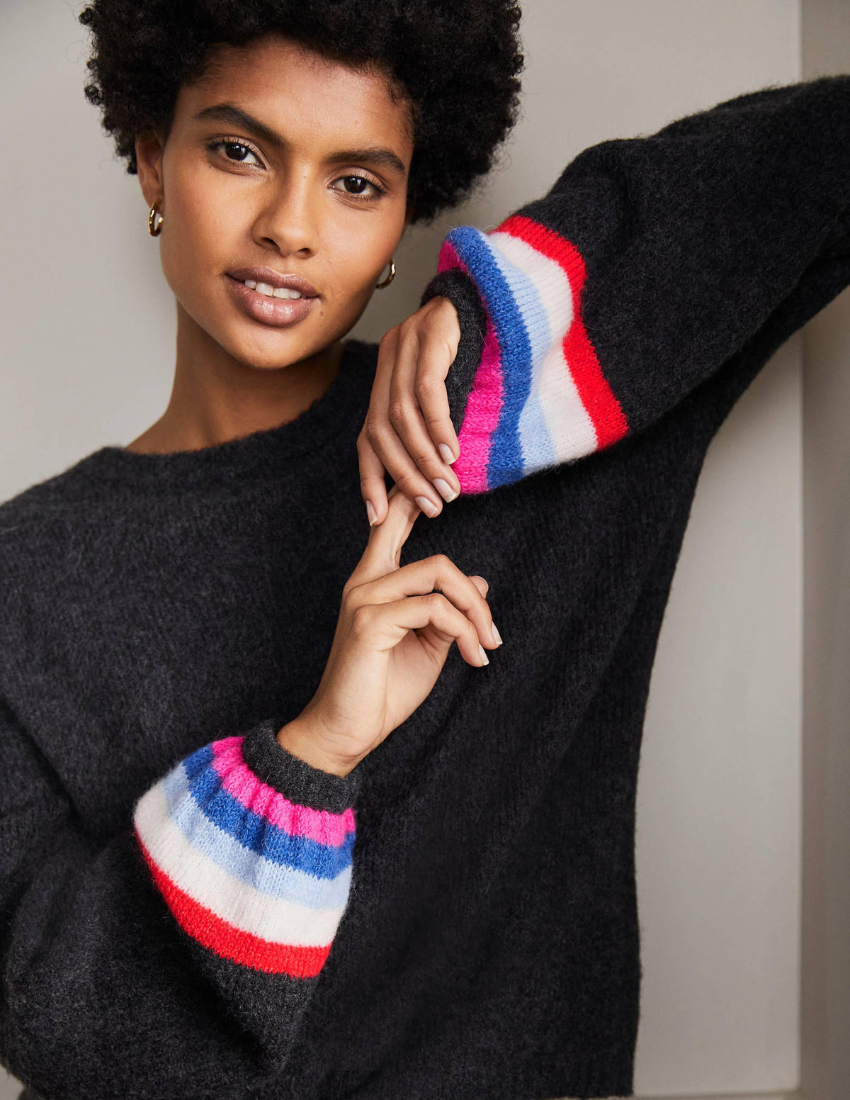 Fluffy Stripe Sweater-Charcoal Melange - Image 2