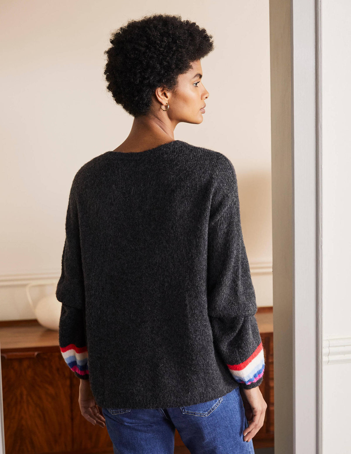 Fluffy Stripe Sweater-Charcoal Melange - Image 3