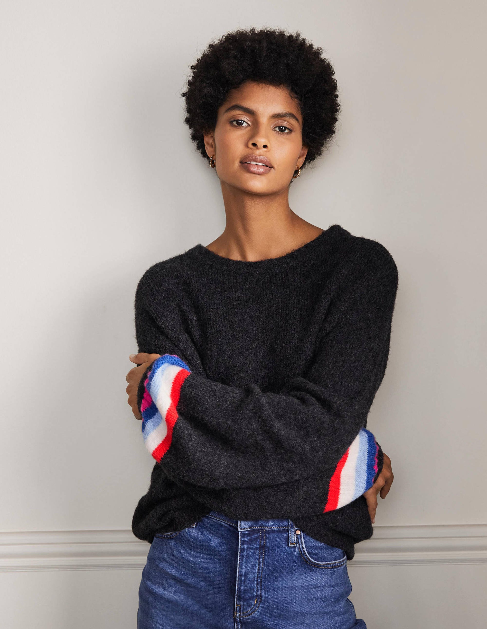 Fluffy Stripe Sweater-Charcoal Melange - Image 5