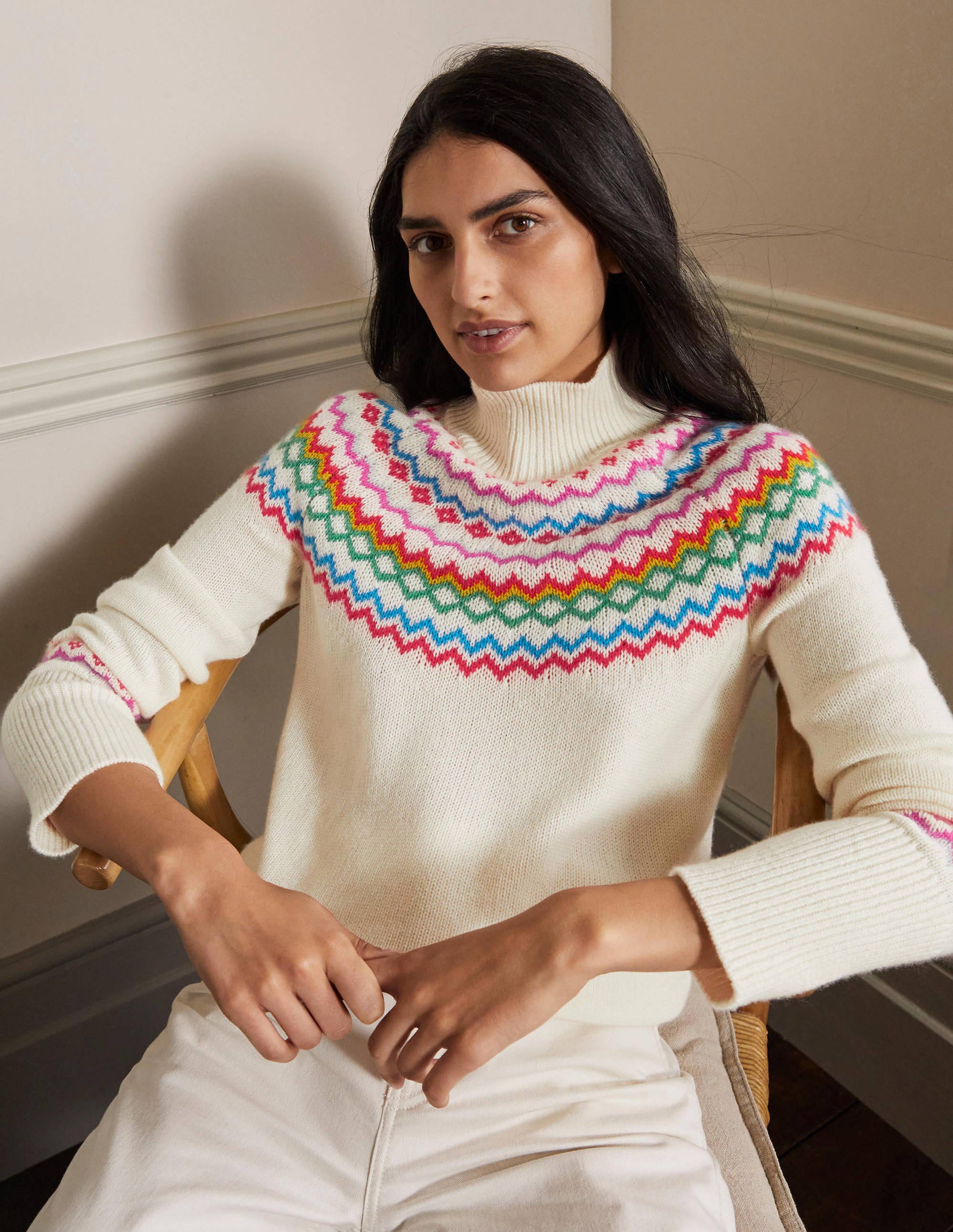 Anna Cashmere Sweater-Ivory Fair Isle - Image 1