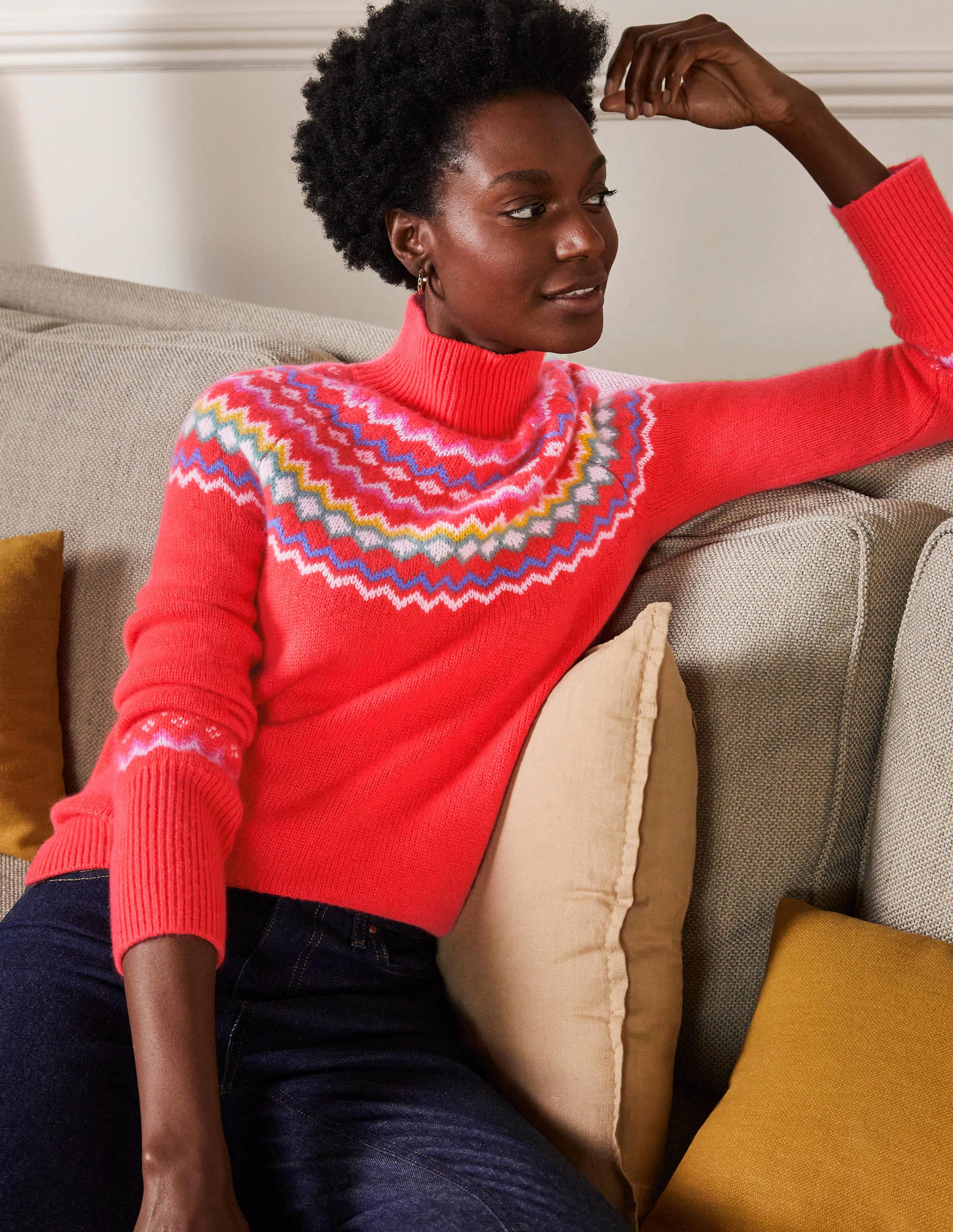 Anna Cashmere Sweater-Coral Fair Isle - Image 1