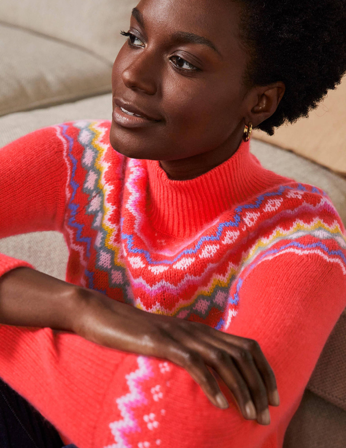 Anna Cashmere Sweater-Coral Fair Isle - Image 2