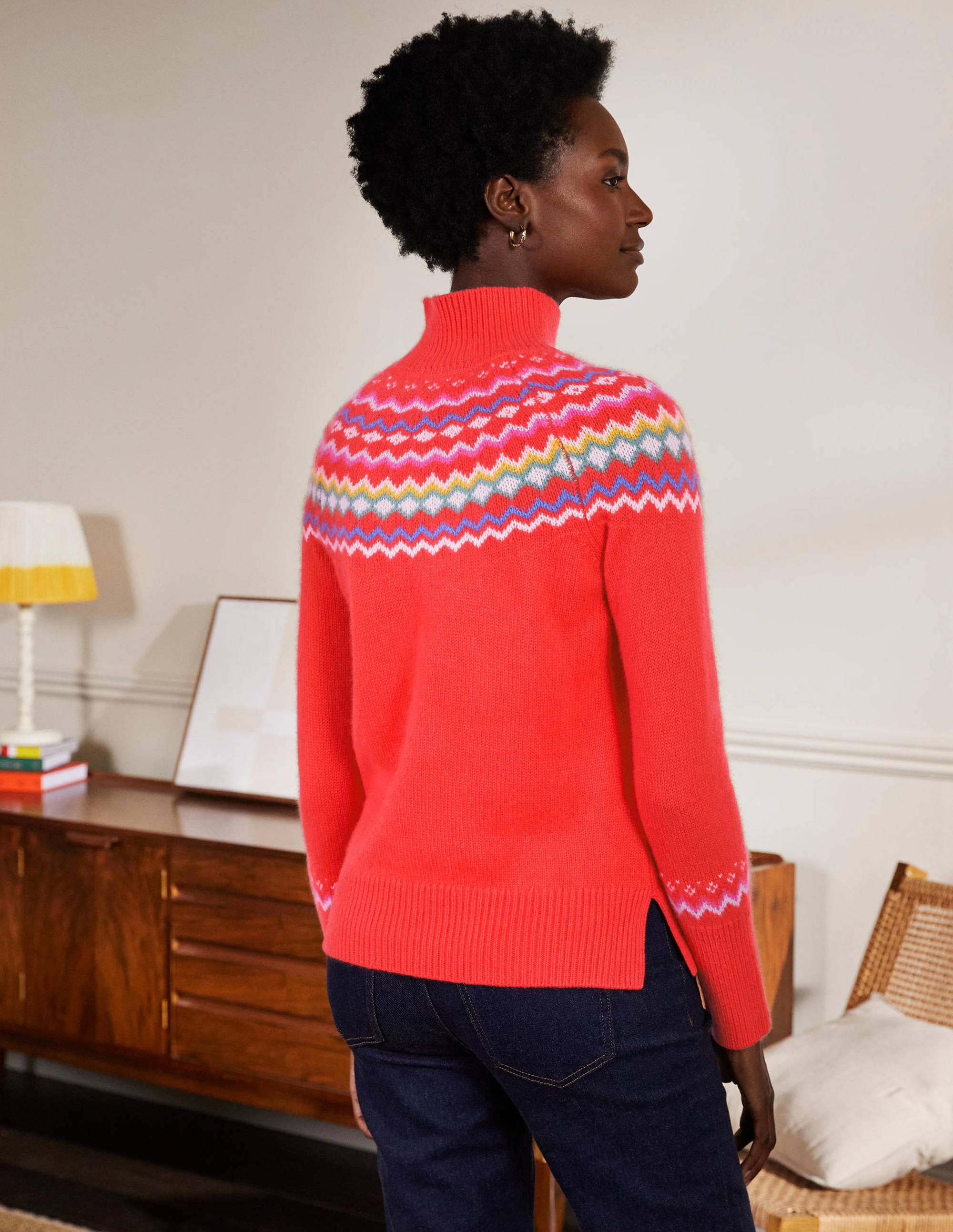 Anna Cashmere Sweater-Coral Fair Isle - Image 3