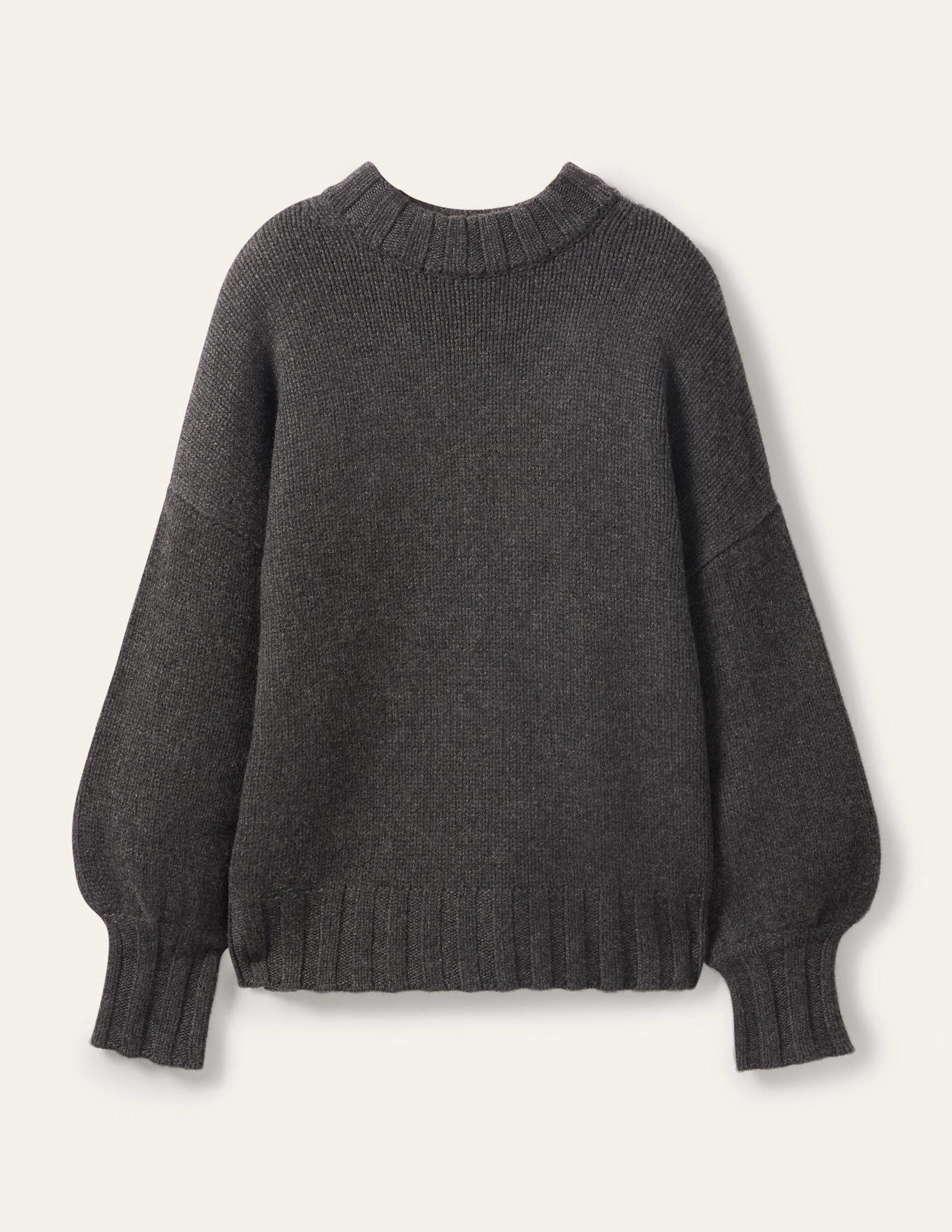 Chunky Cashmere Sweater-Charcoal Melange-6