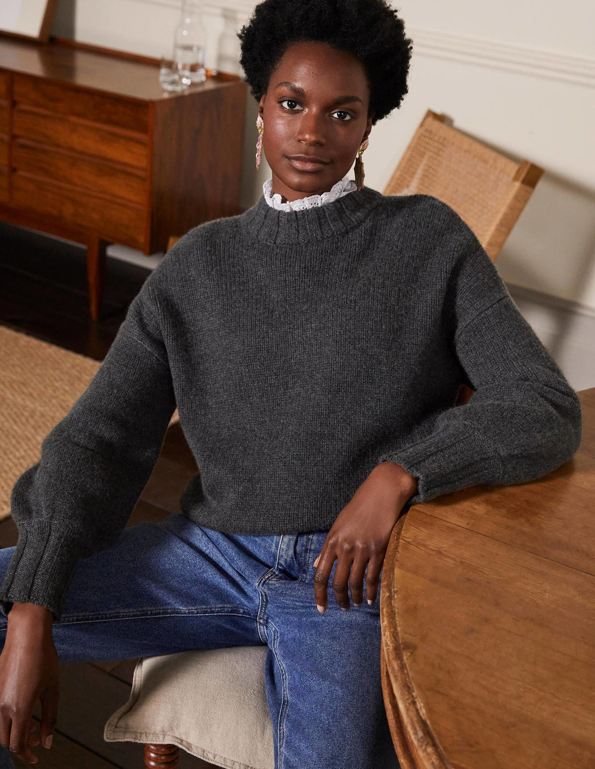 Chunky Cashmere Sweater-Charcoal Melange-1