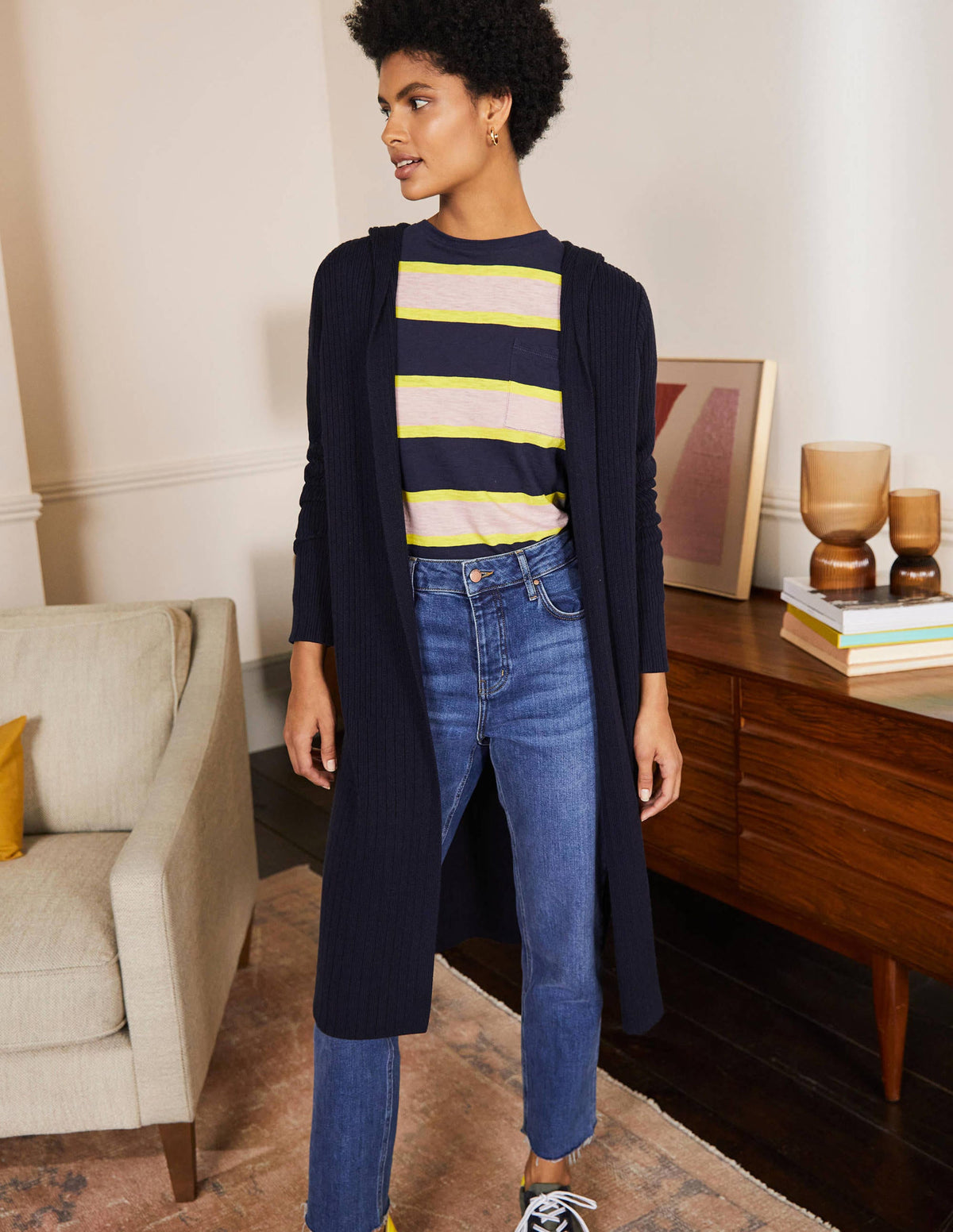 Hooded Relaxed Cardigan-Navy - Image 1