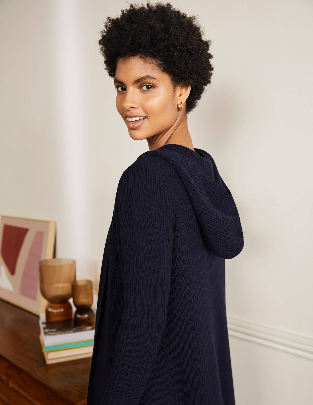 Hooded Relaxed Cardigan-Navy-2