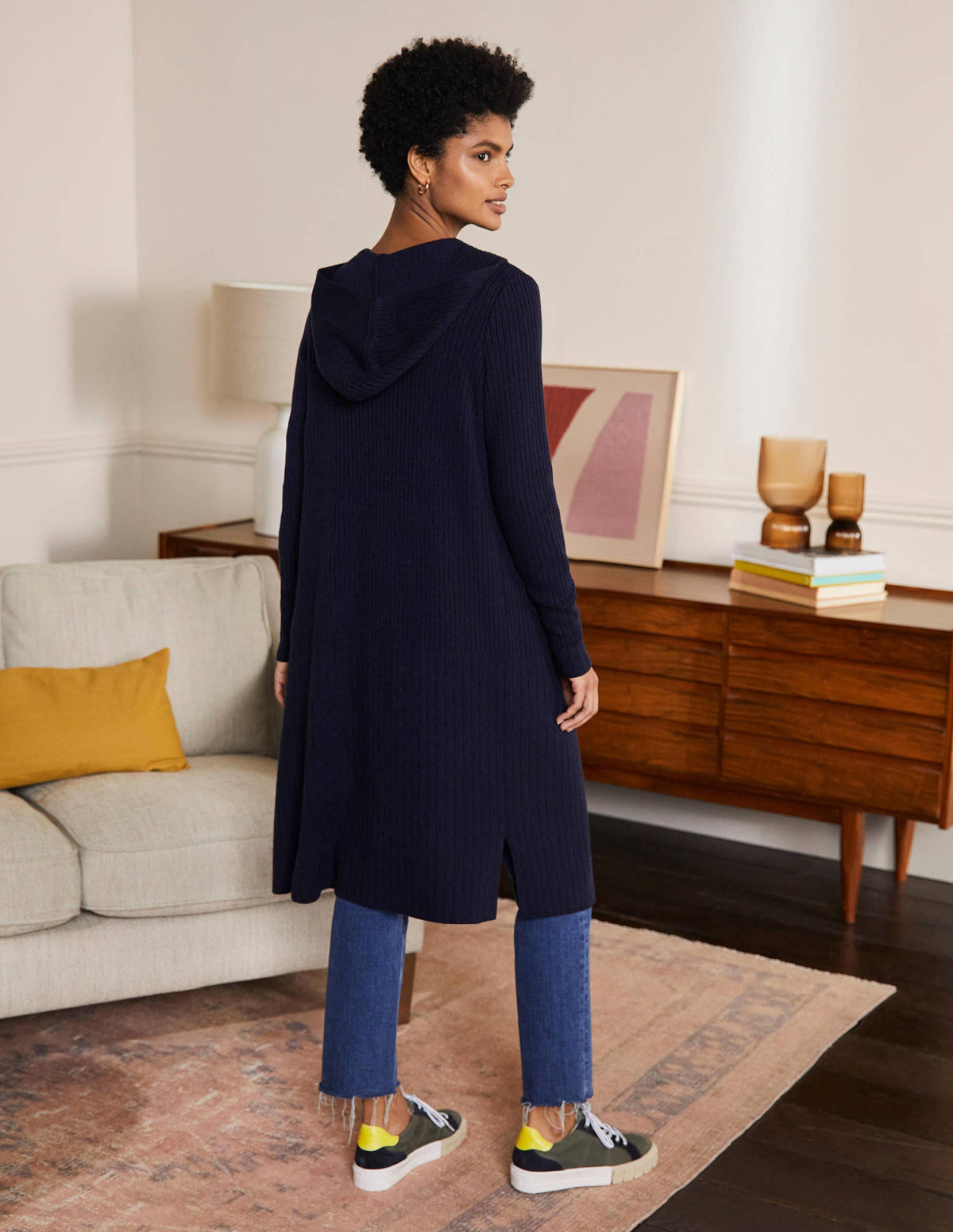 Hooded Relaxed Cardigan-Navy-3