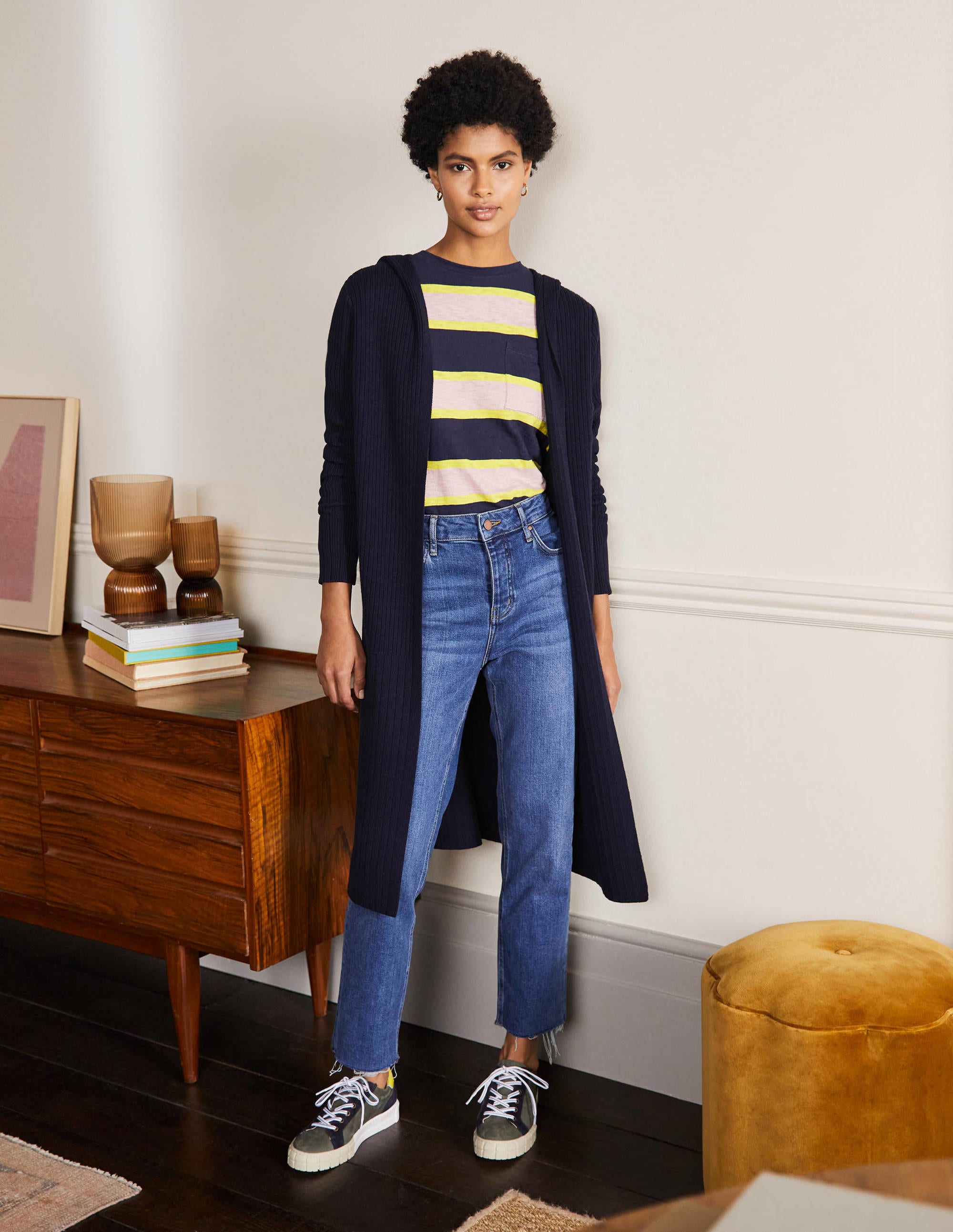 Hooded Relaxed Cardigan-Navy - Image 4