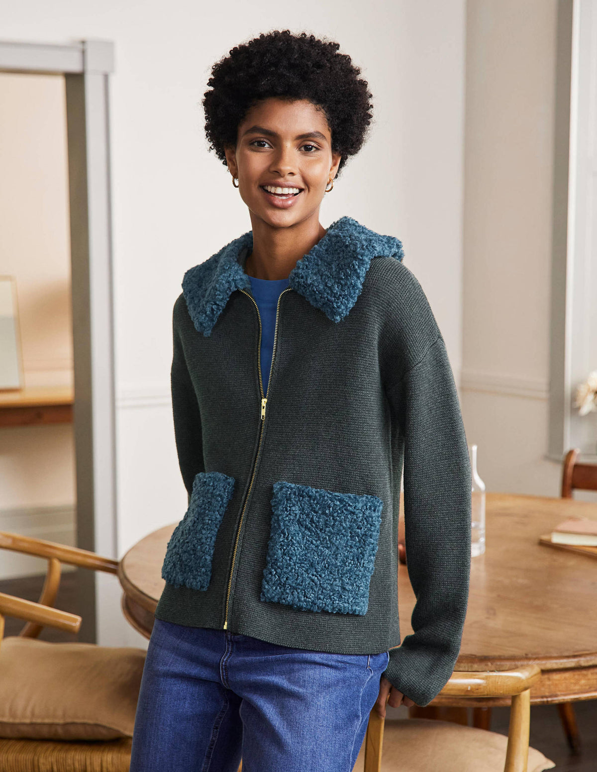 Borg Cropped Coatigan-Charcoal Melange-1