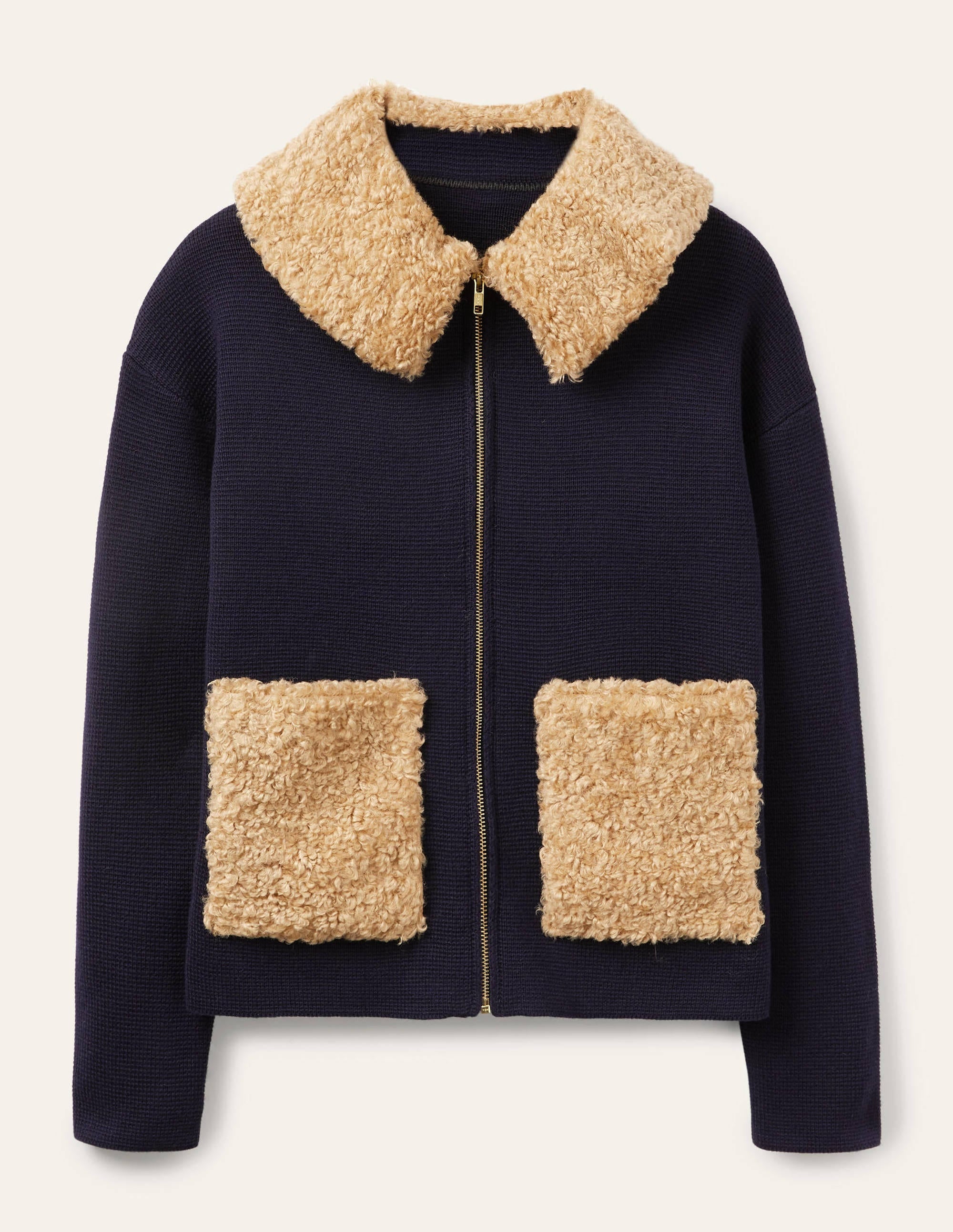 Borg Cropped Coatigan-Navy - Image 8