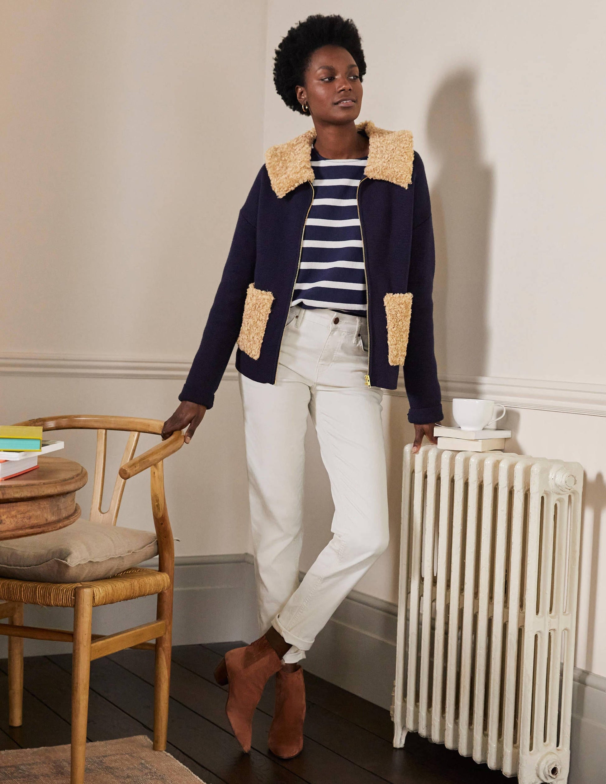 Borg Cropped Coatigan-Navy-5