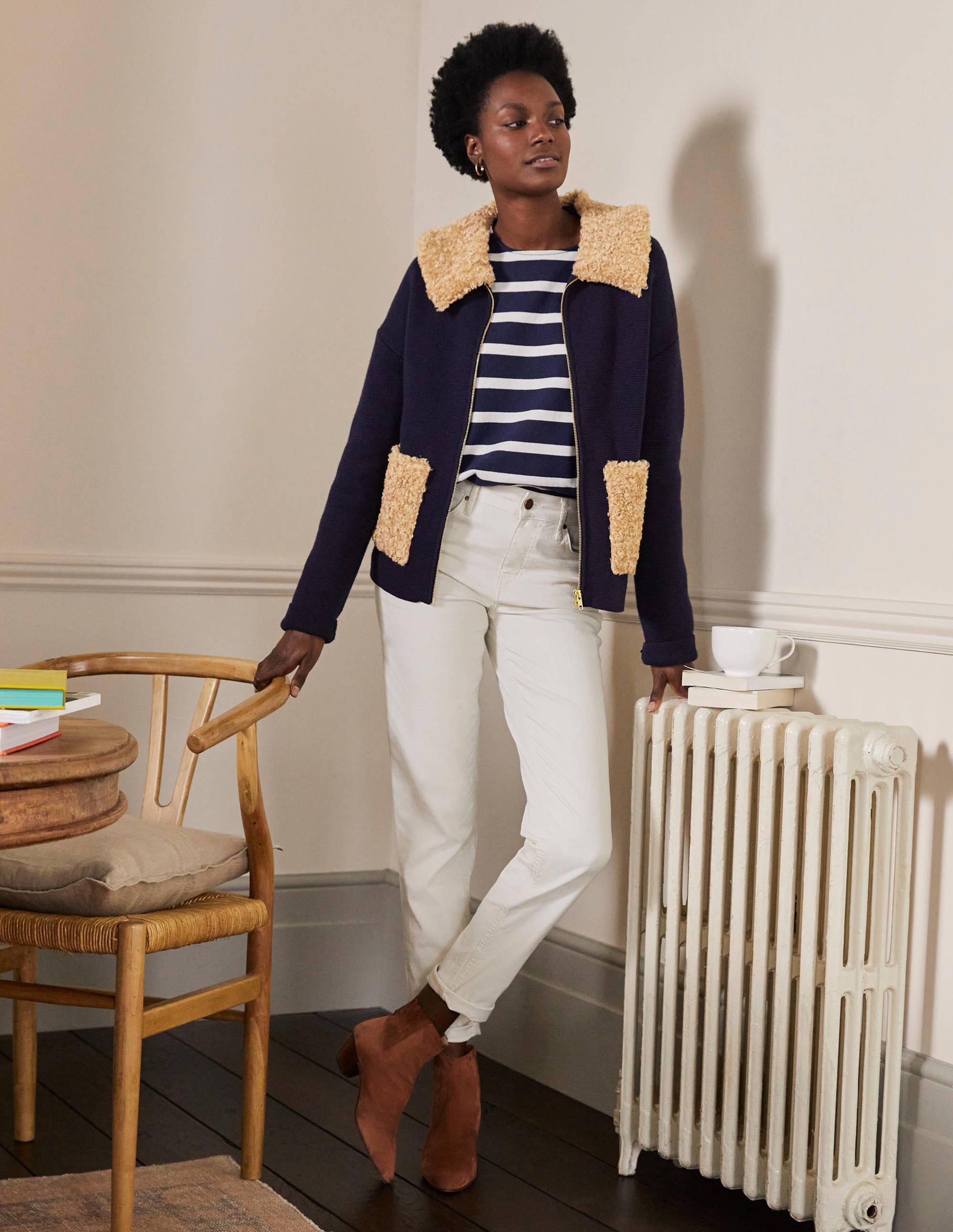 Borg Cropped Coatigan-Navy - Image 5