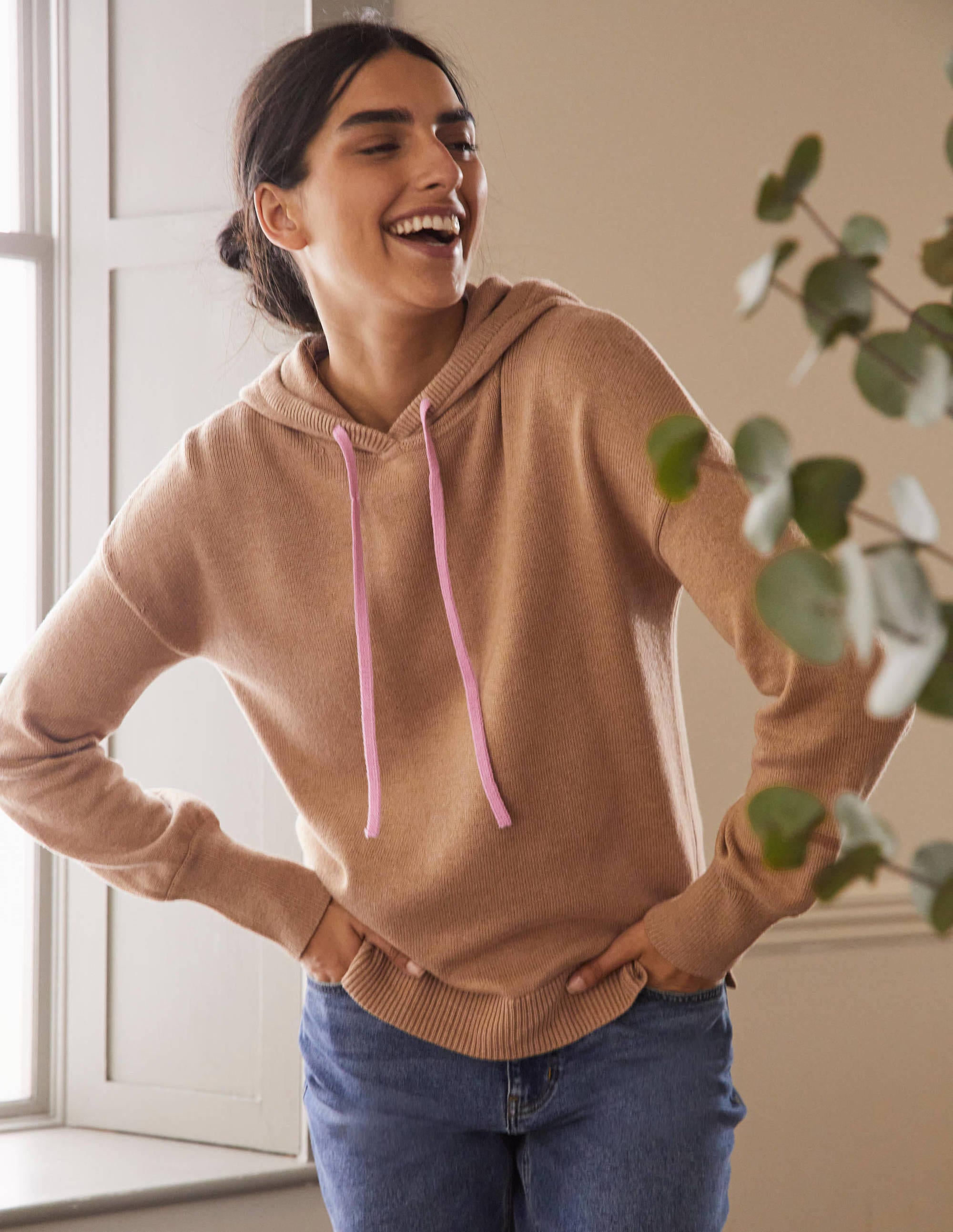 Knitted Relaxed Hoodie-Camel Melange - Image 1