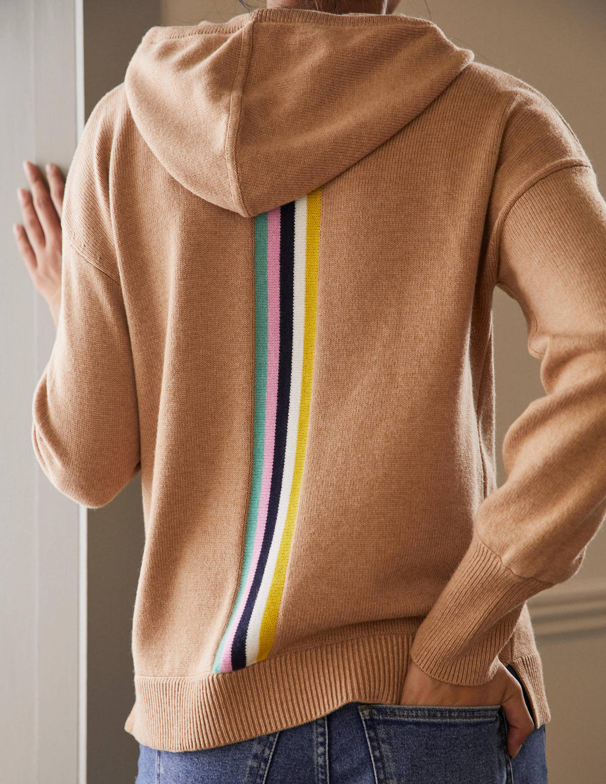 Knitted Relaxed Hoodie-Camel Melange - Image 3