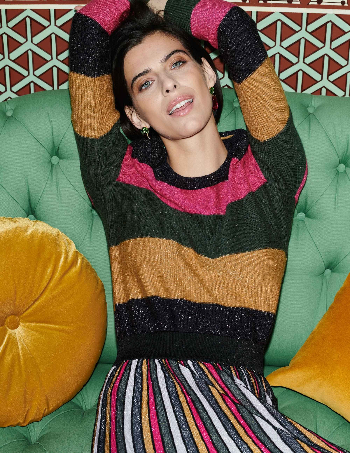 Sparkle Puff Sleeve Sweater-Pink, Black Lurex Multi Stripe - Image 4