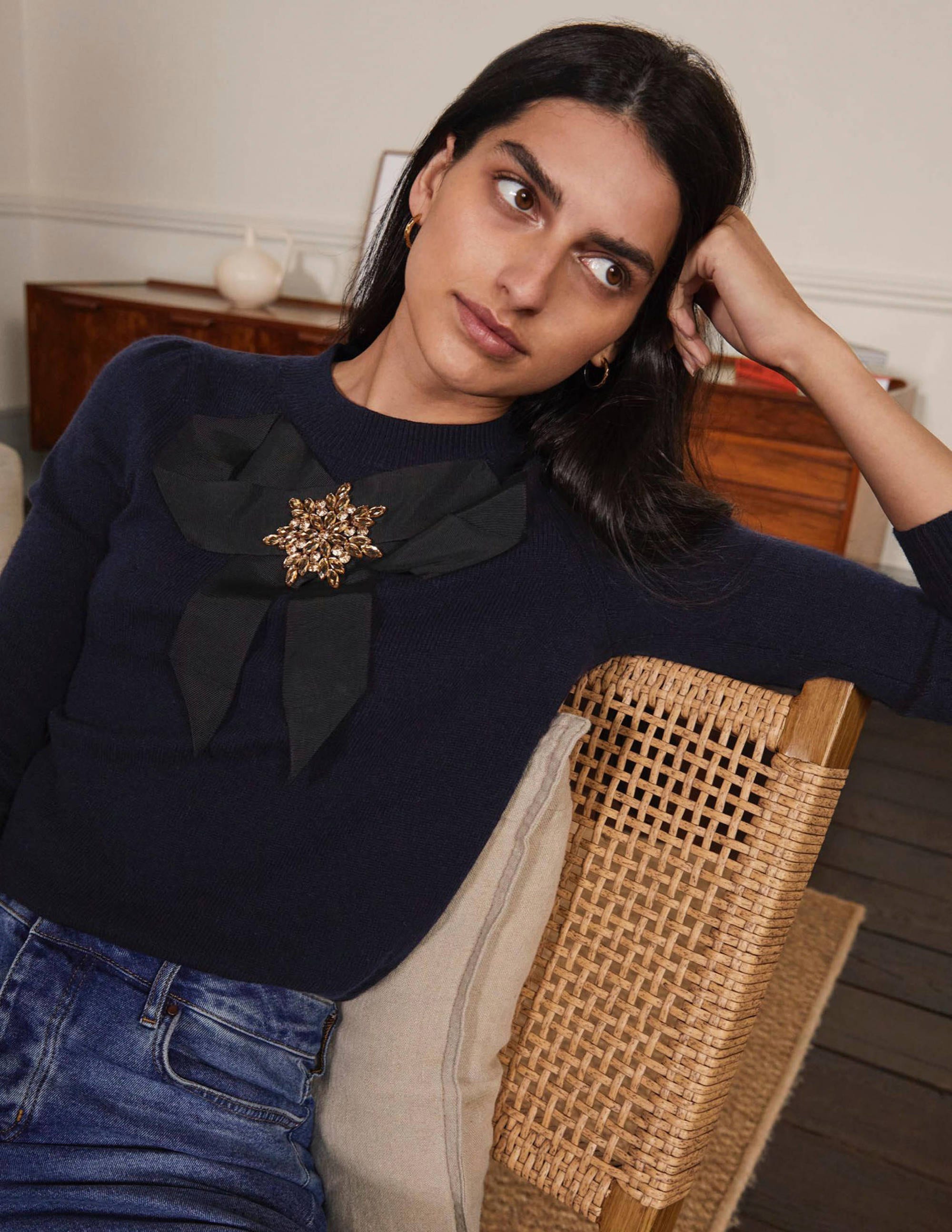 Felicity Embellished Sweater-Navy - Image 1