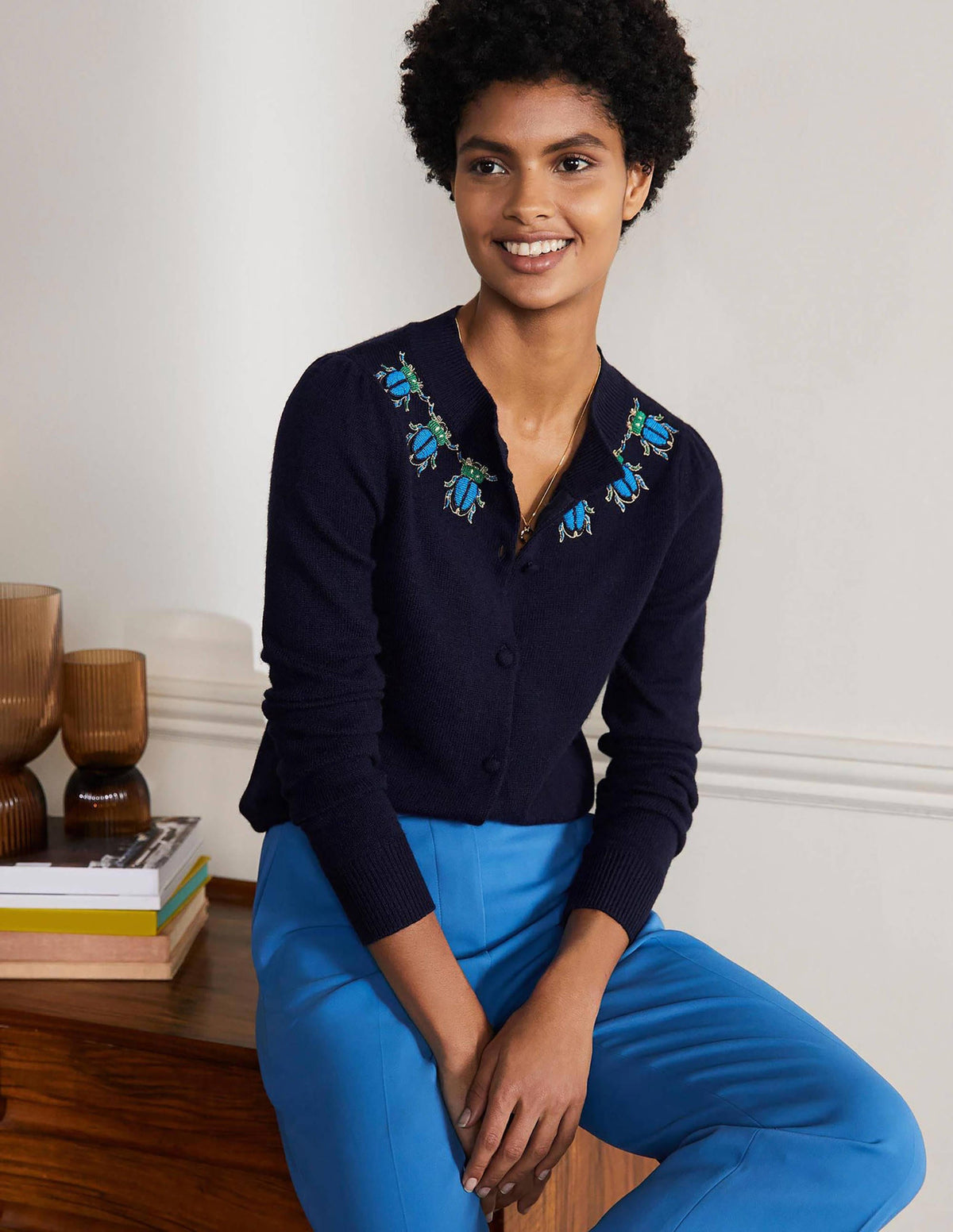 Embellished Cardigan-Navy-1