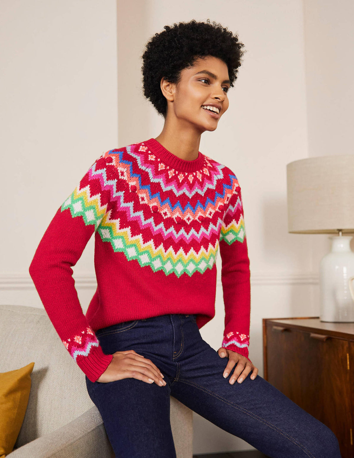 Relaxed Fair Isle Sweater-Rockabilly Red-1