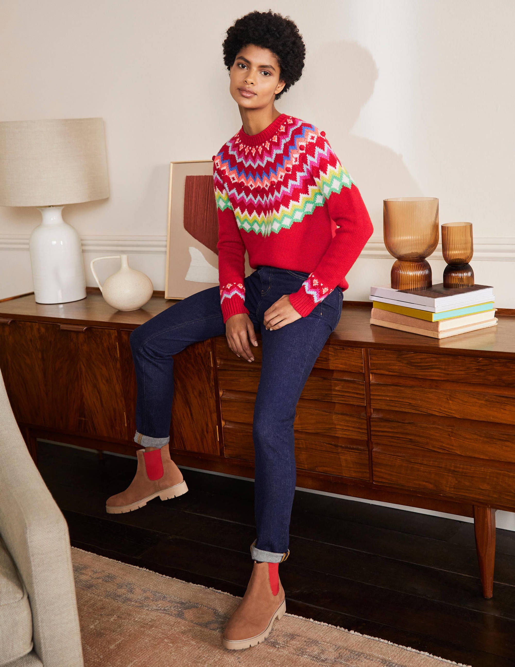 Relaxed Fair Isle Sweater-Rockabilly Red - Image 4