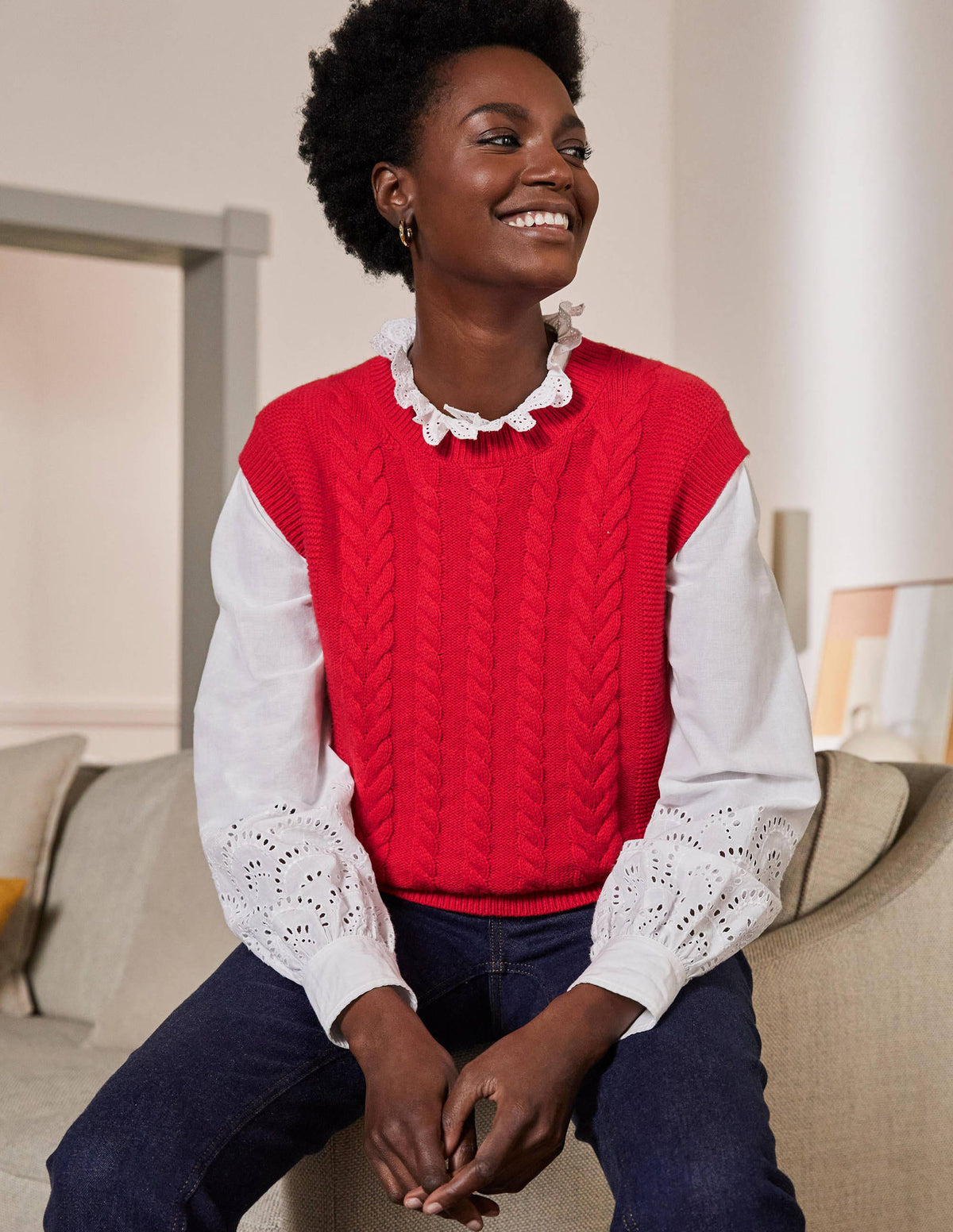 Reena Sweater Vest-Bright Red - Image 1