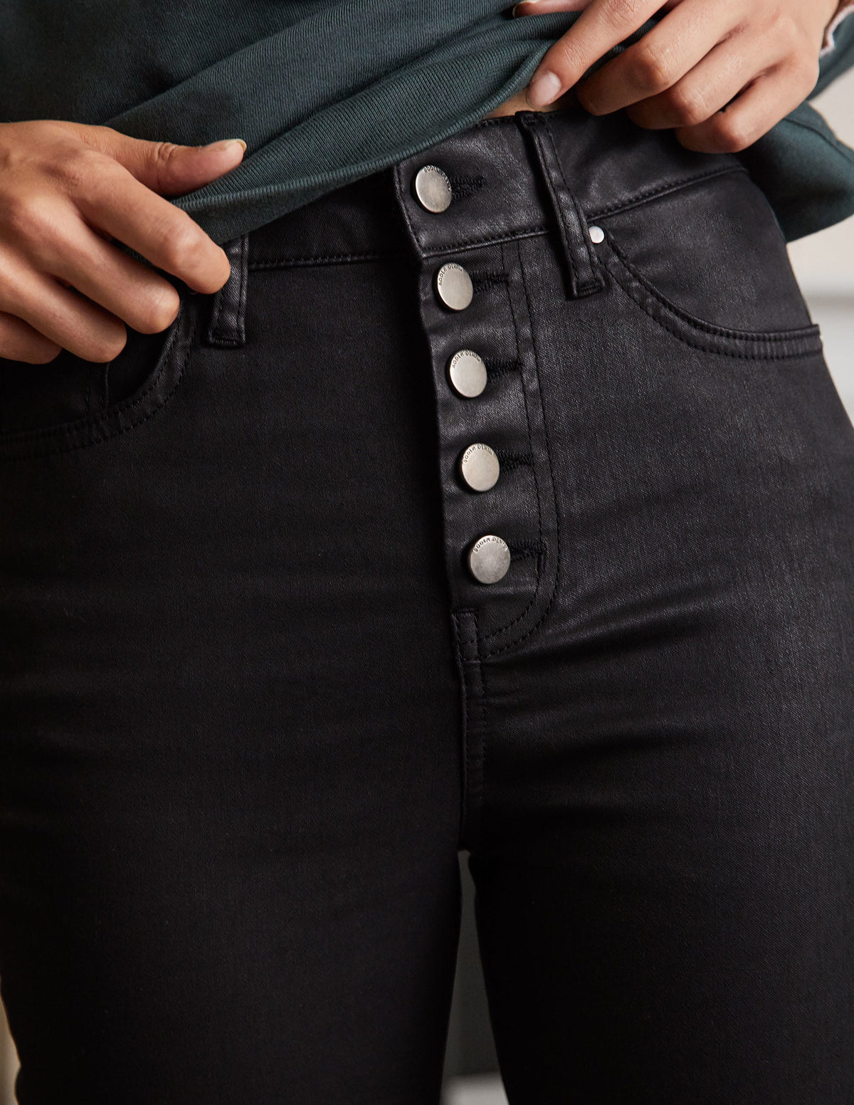 Button Fly Skinny Jeans-Black Waxed-2