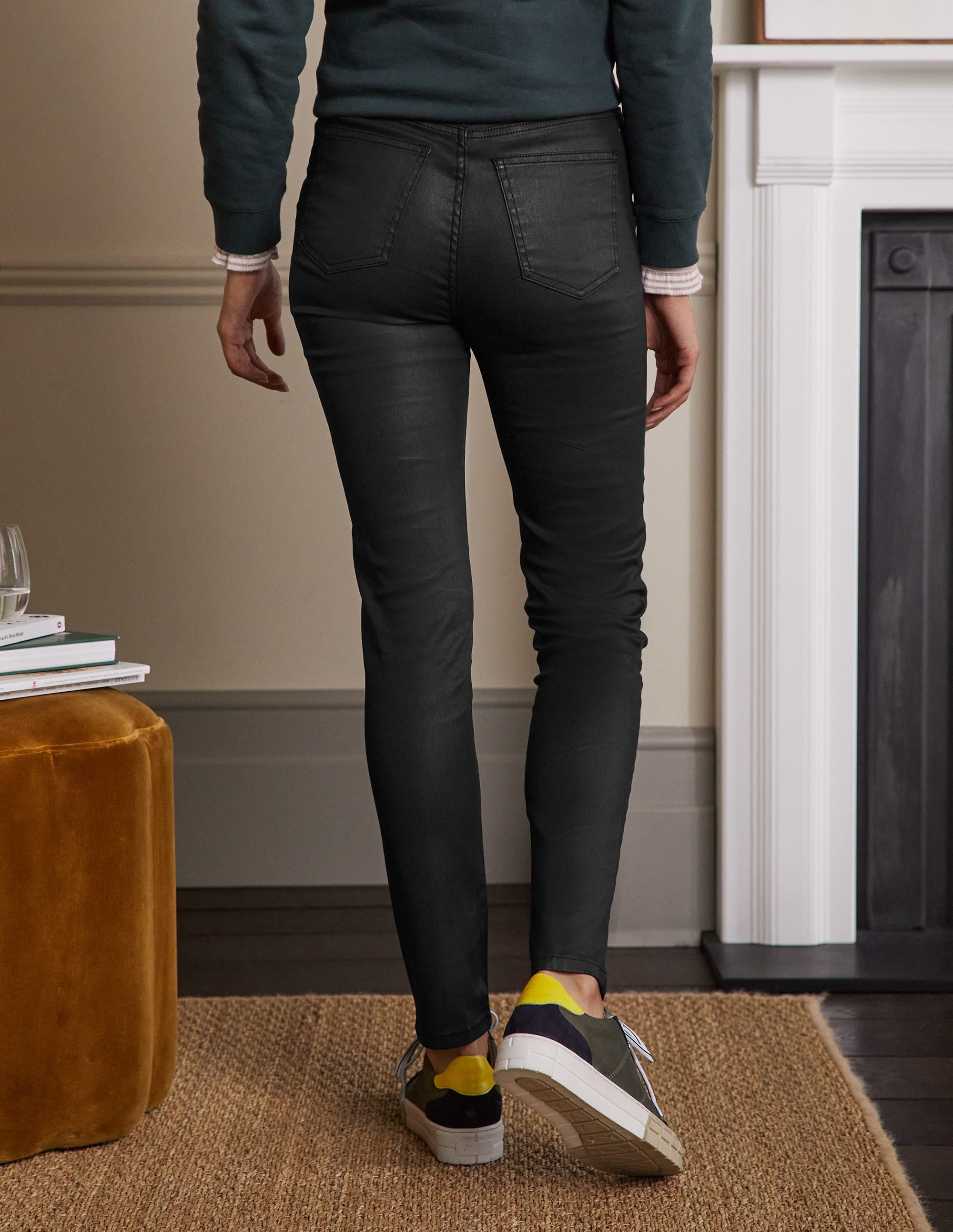 Button Fly Skinny Jeans-Black Waxed - Image 3