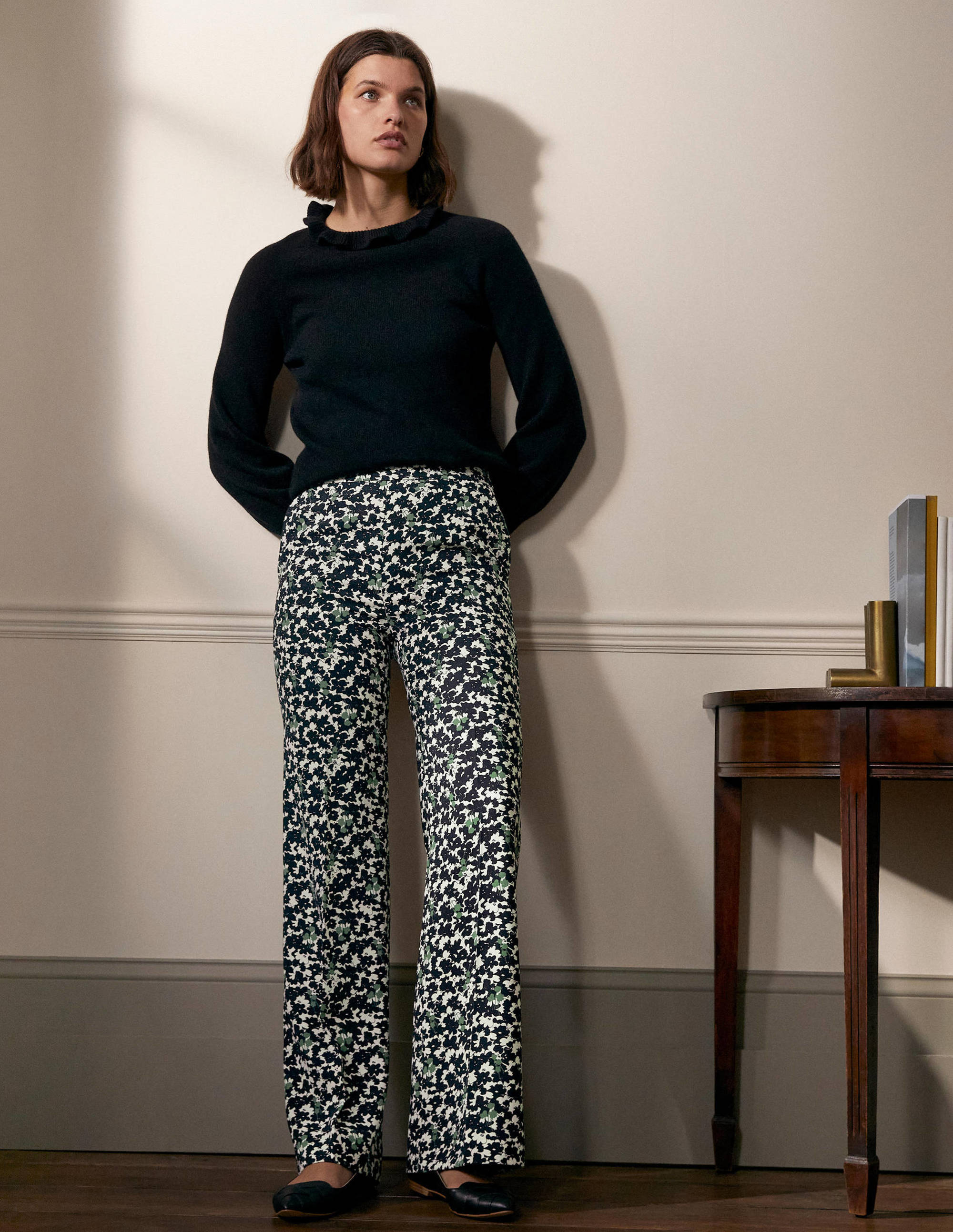 Relaxed Bootcut Pants-Black, Camo Floral - Image 1