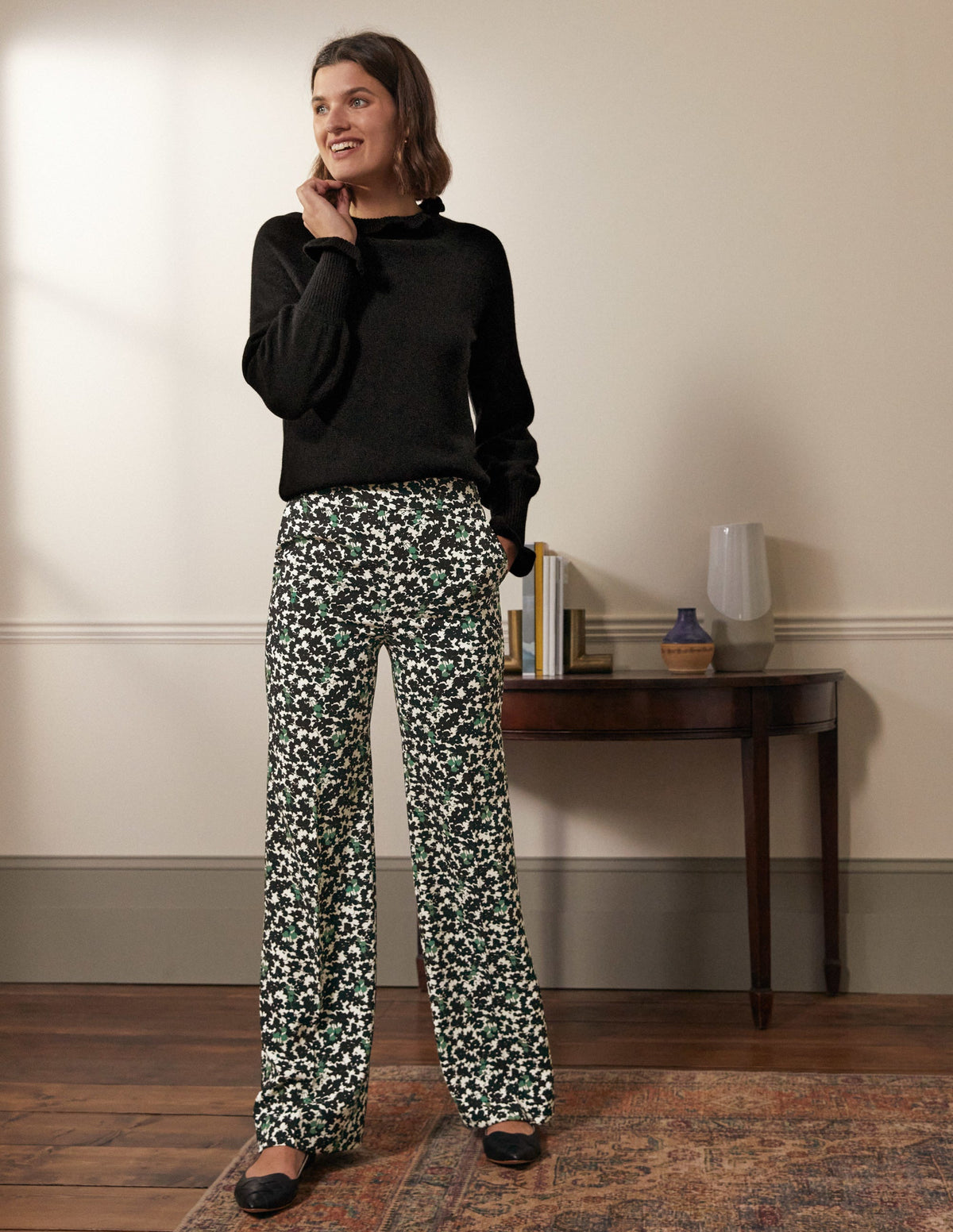 Relaxed Bootcut Pants-Black, Camo Floral - Image 5