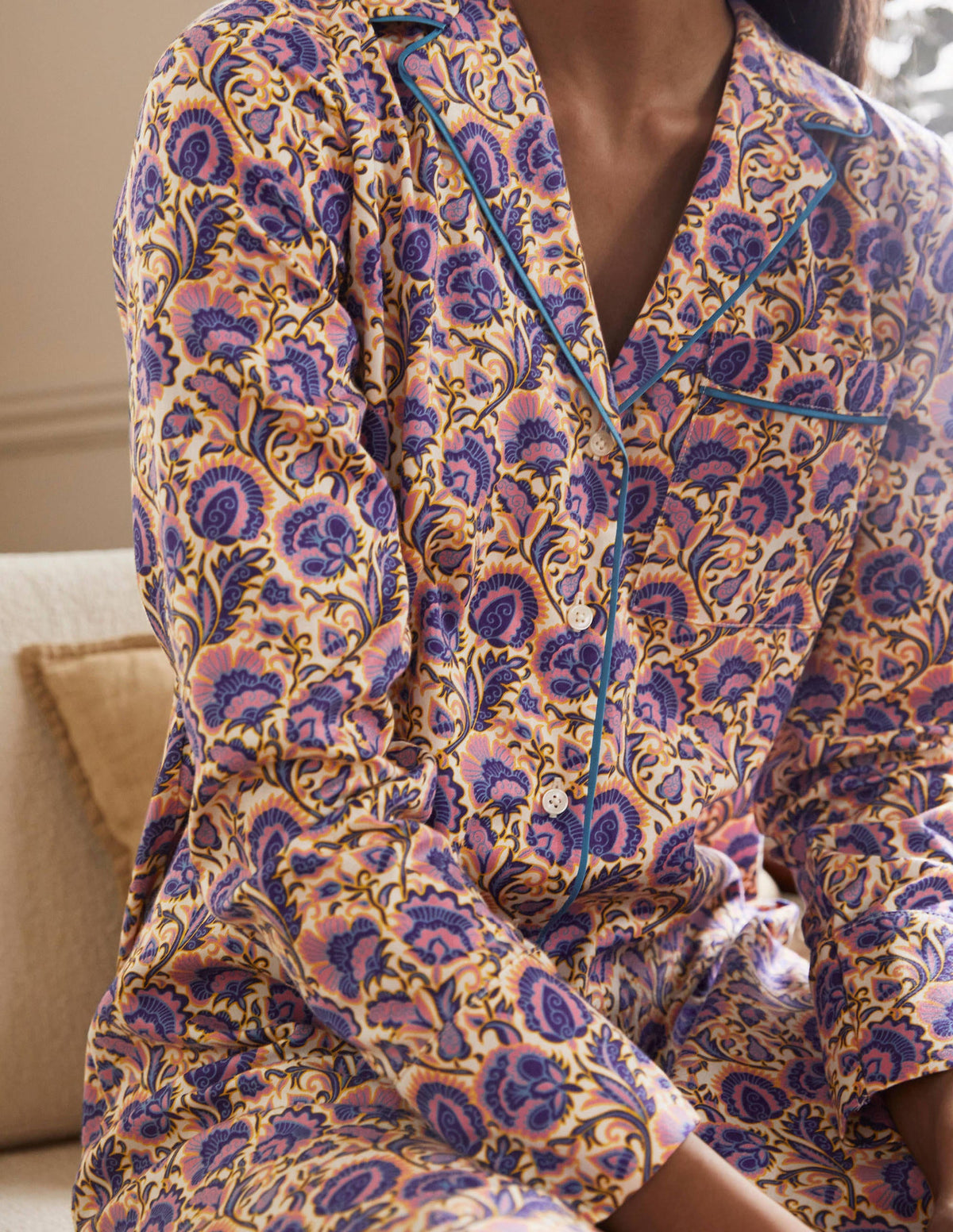 Janie Longline Pyjama Shirt-Ivory, Rich Floral-1