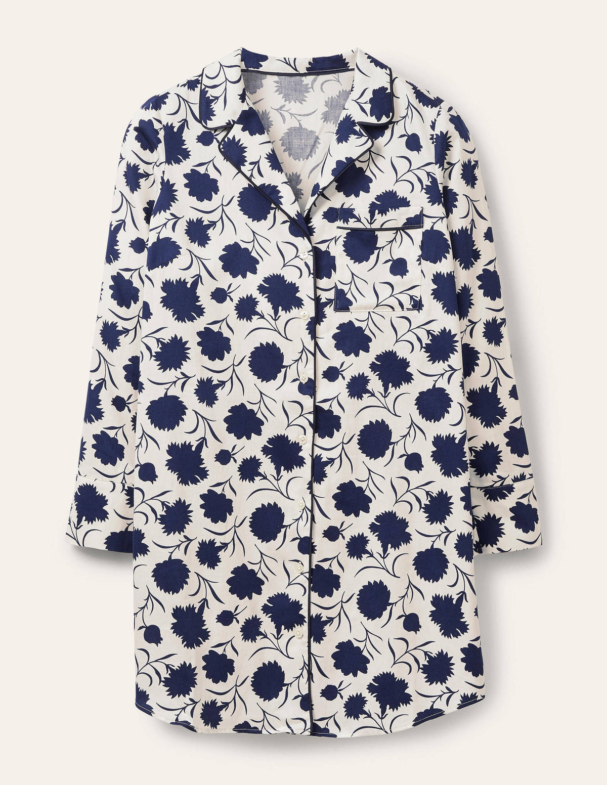 Janie Longline Pyjama Shirt-Ivory, Leafy Bud - Image 5