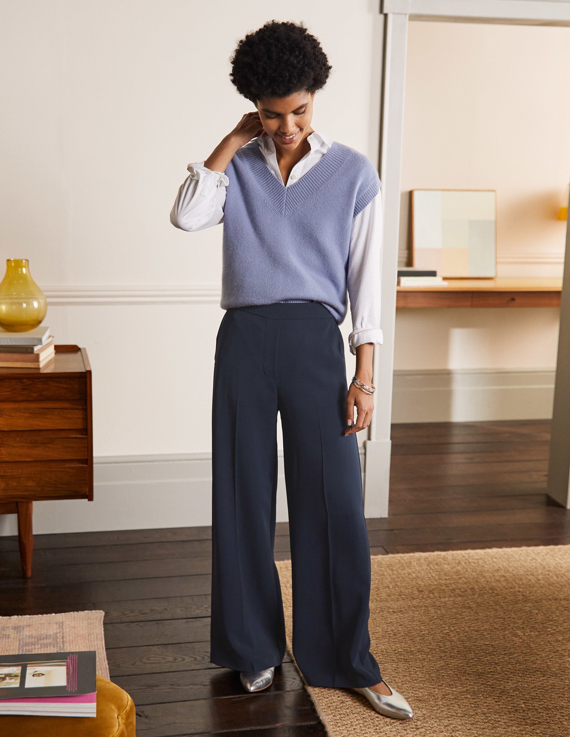 Albemarle Wide Leg Pants-Navy - Image 4
