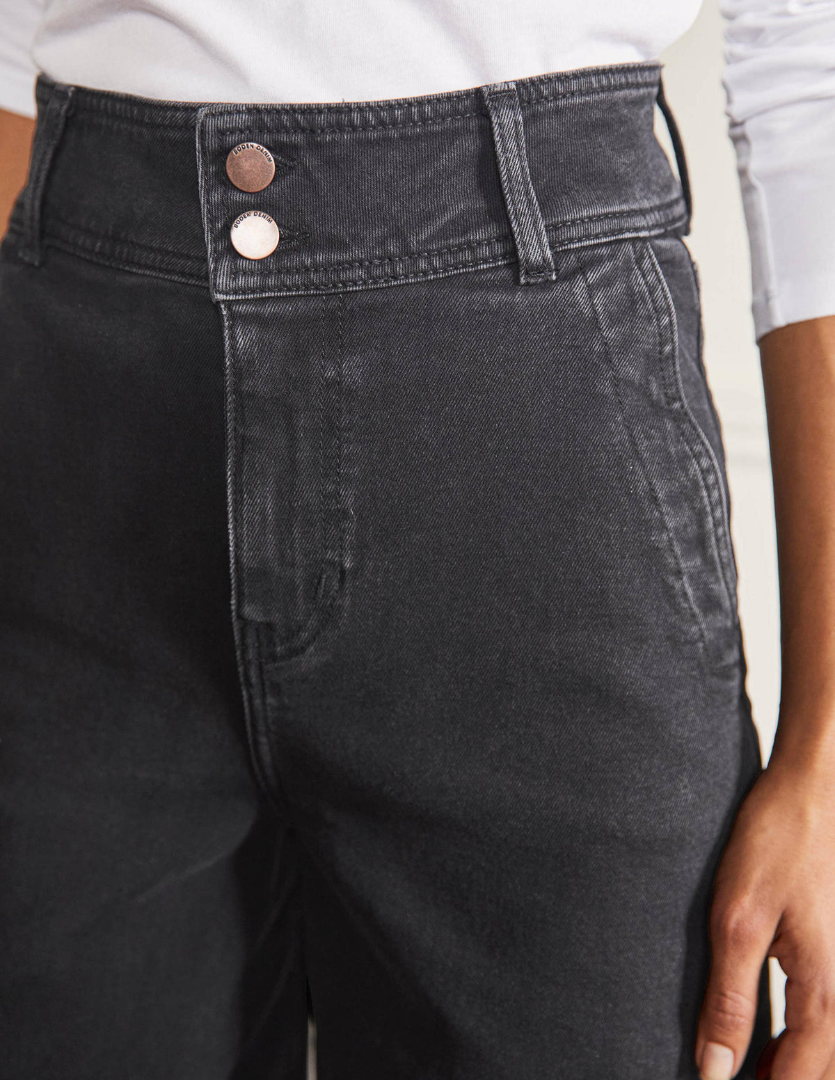 Wide Leg Denim Culottes-Washed Black-1