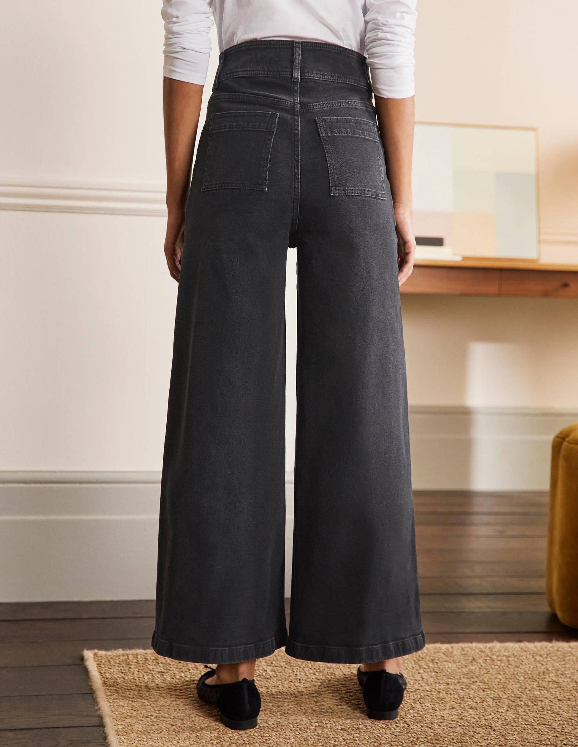 Wide Leg Denim Culottes-Washed Black-2