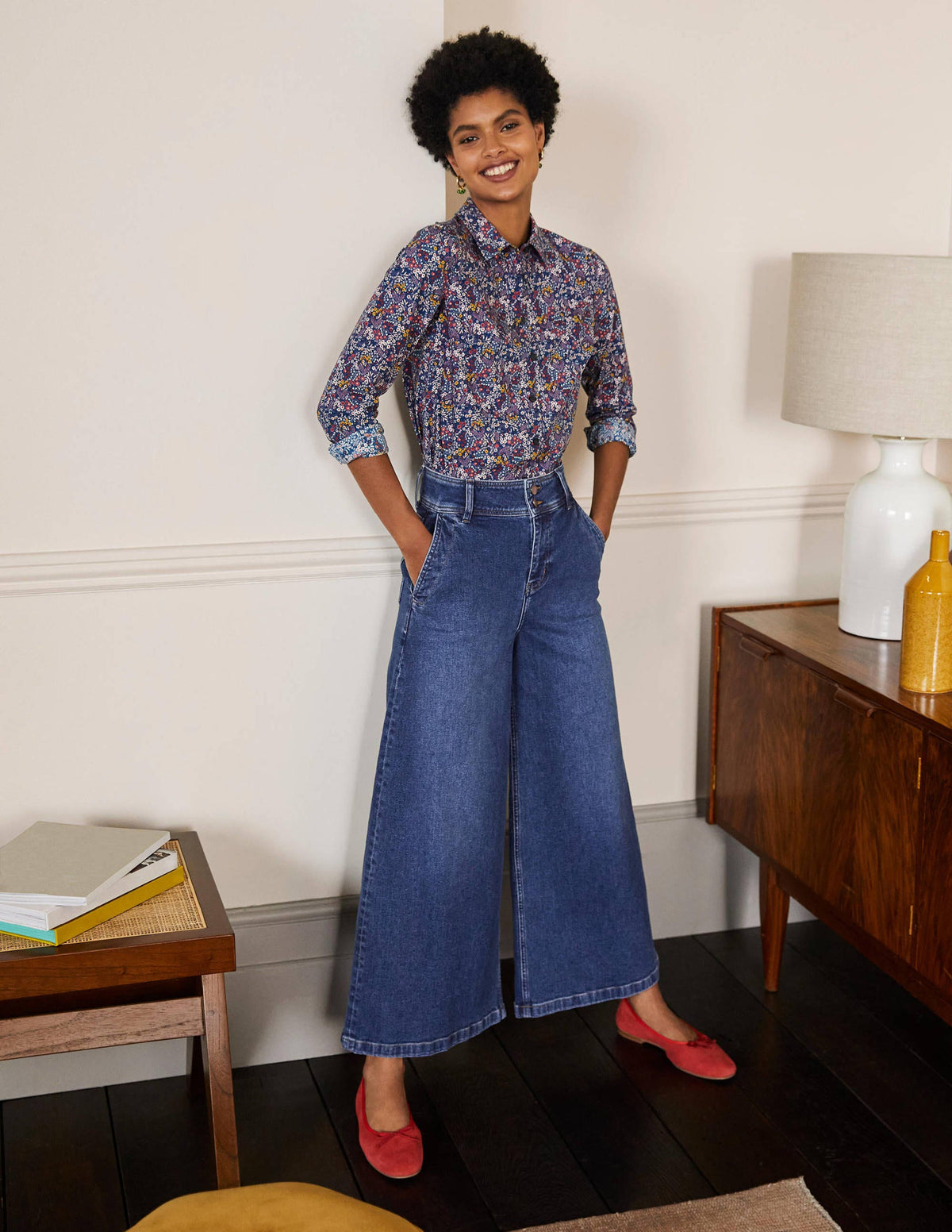Wide Leg Denim Culottes-Mid Vintage - Image 5