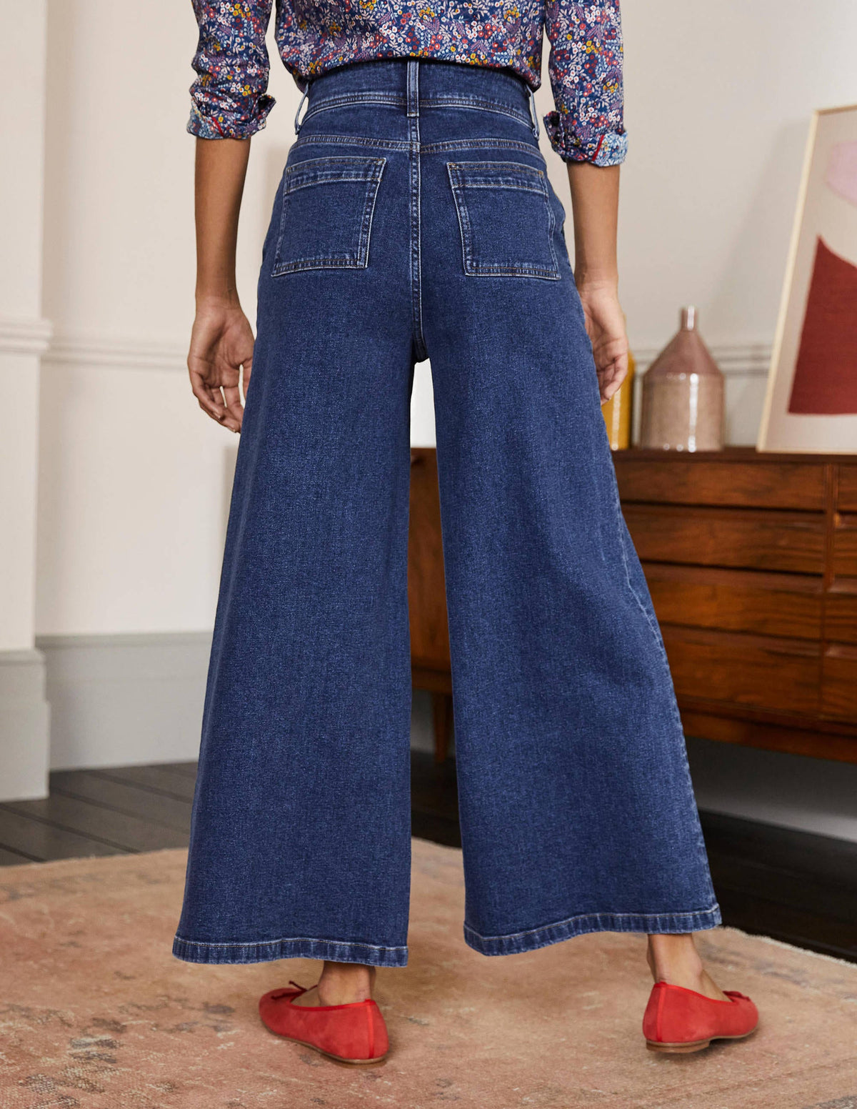 Wide Leg Denim Culottes-Mid Vintage - Image 2