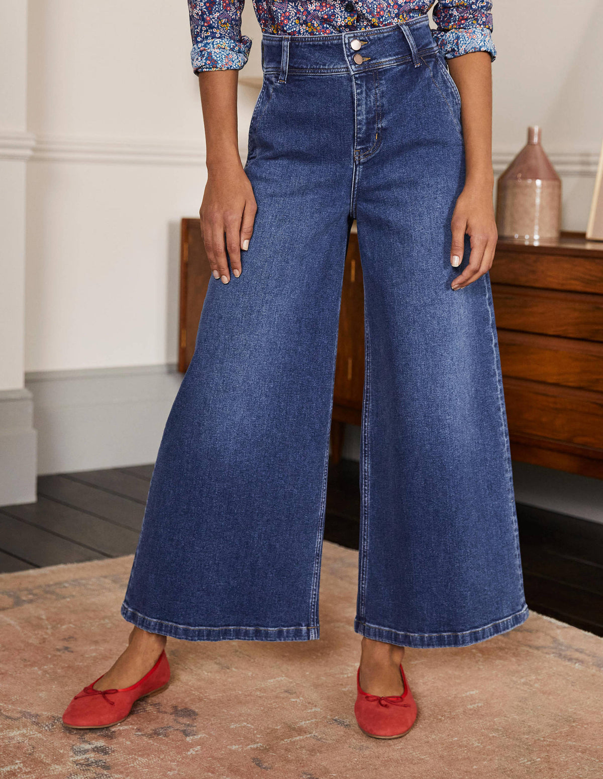Wide Leg Denim Culottes-Mid Vintage - Image 3