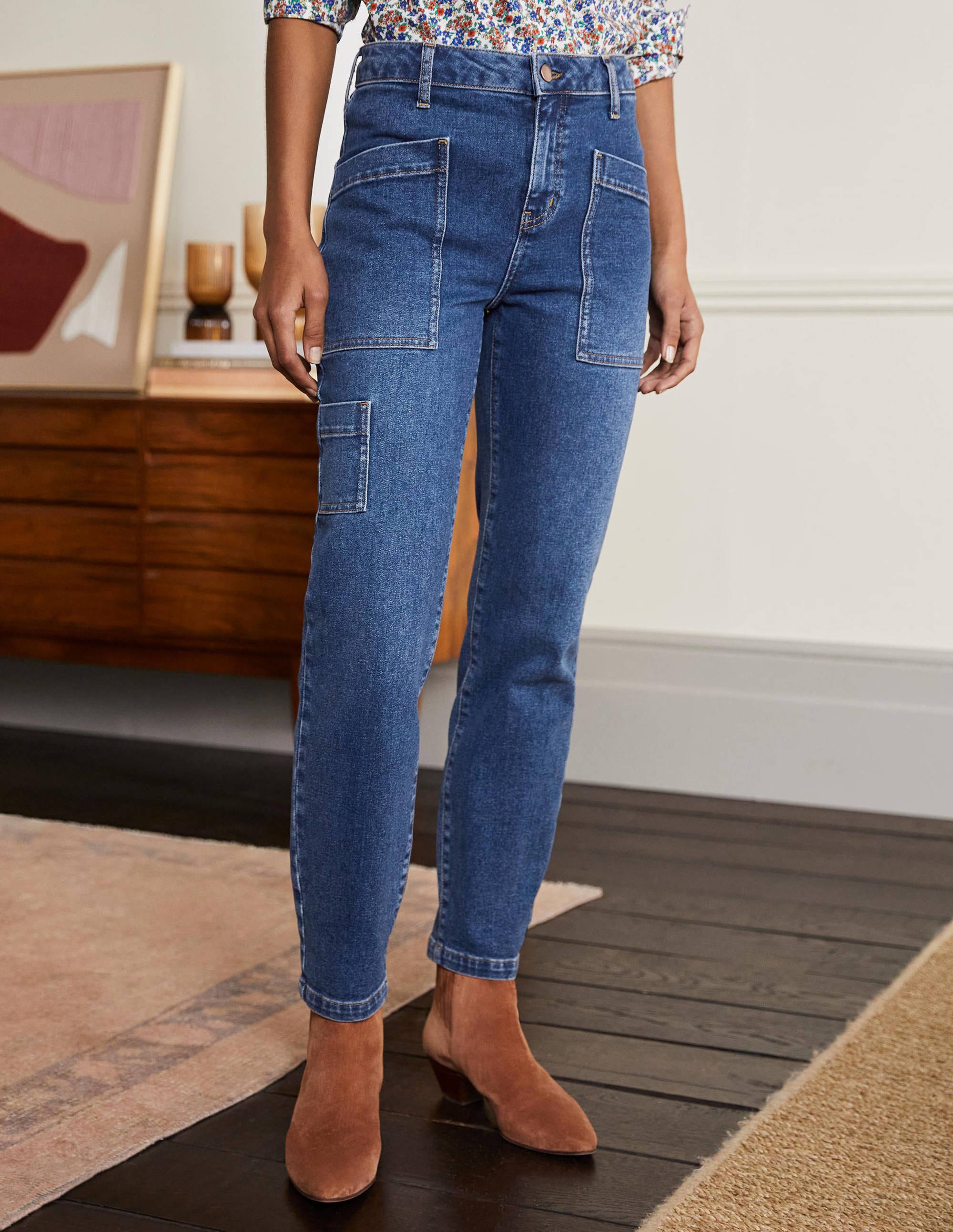 Patch Pocket Tapered Jeans-Mid Vintage - Image 3