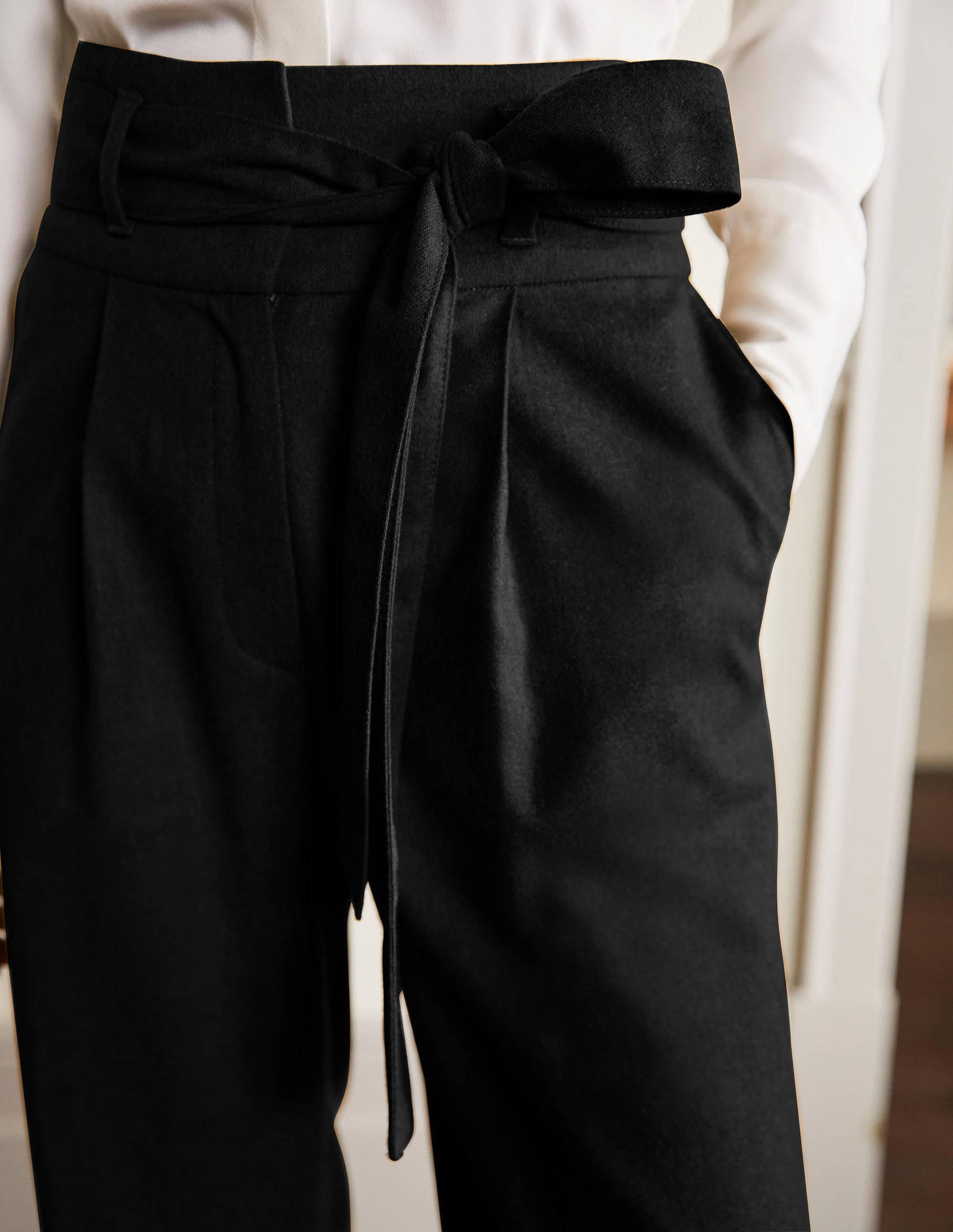 Tie Waist Wide Leg Pants-Black - Image 2