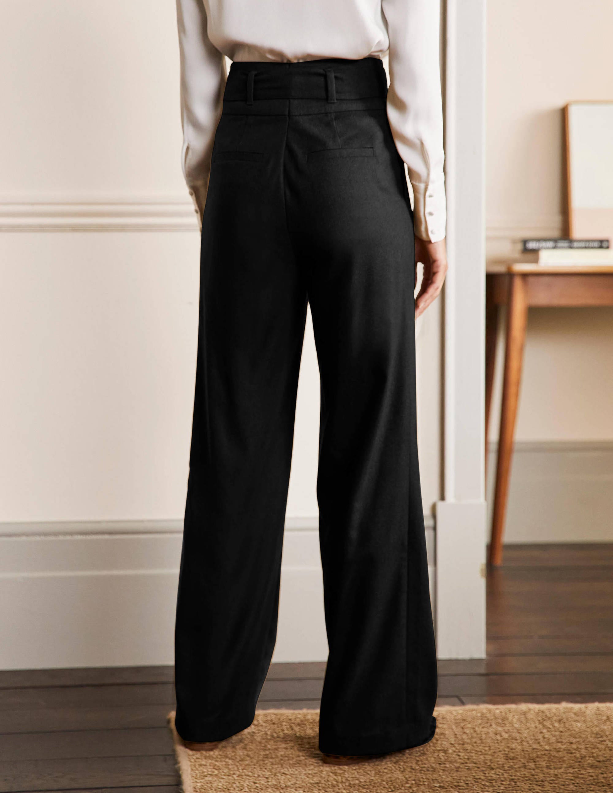 Tie Waist Wide Leg Pants-Black - Image 3