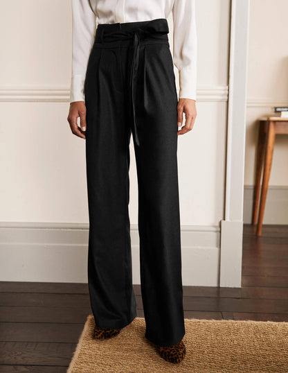 Tie Waist Wide Leg Pants-Black-4