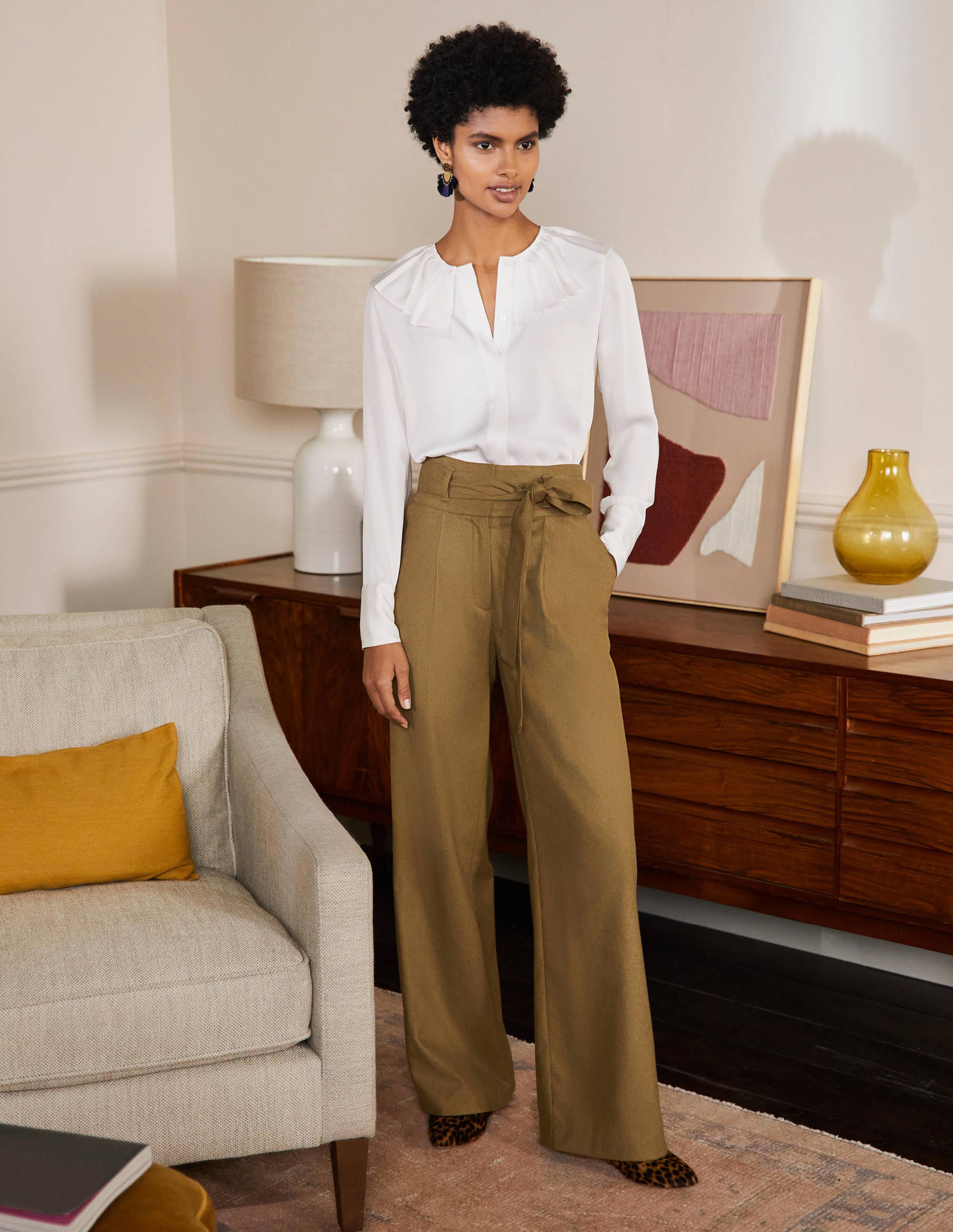 Tie Waist Wide Leg Pants-Old Moss - Image 4