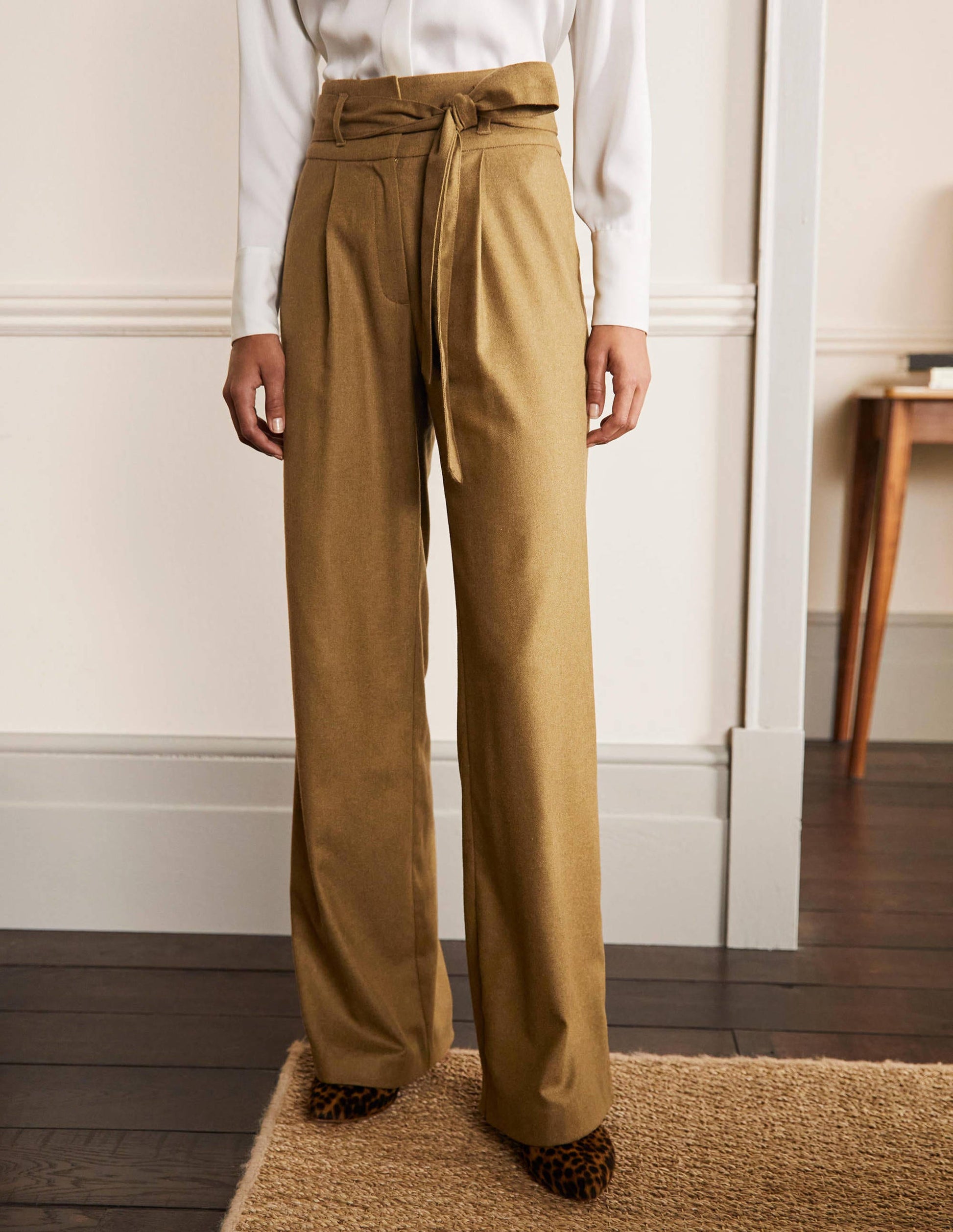 Tie Waist Wide Leg Pants-Old Moss-3